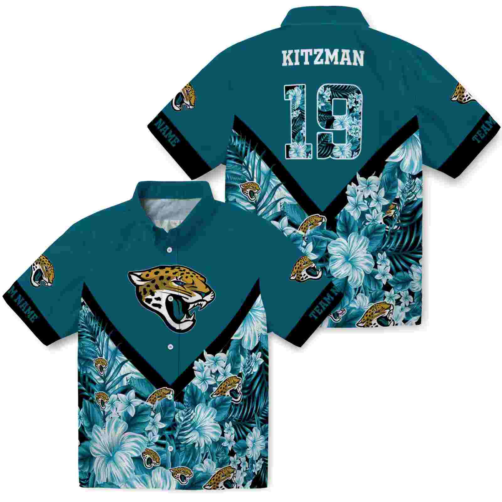 customized jacksonville jaguars floral chevron teal hawaiian shirt high quality