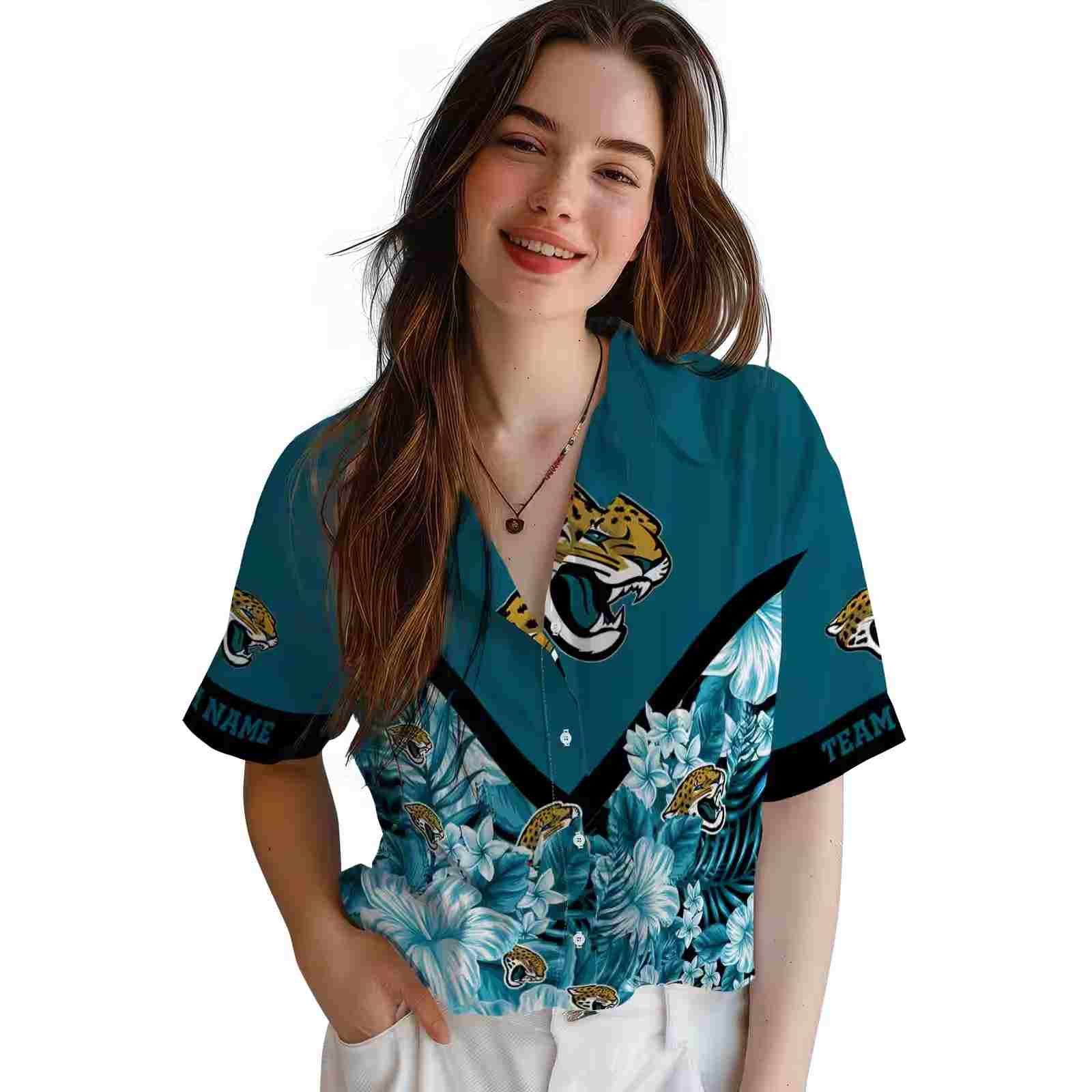 customized jacksonville jaguars floral chevron teal hawaiian shirt latest model