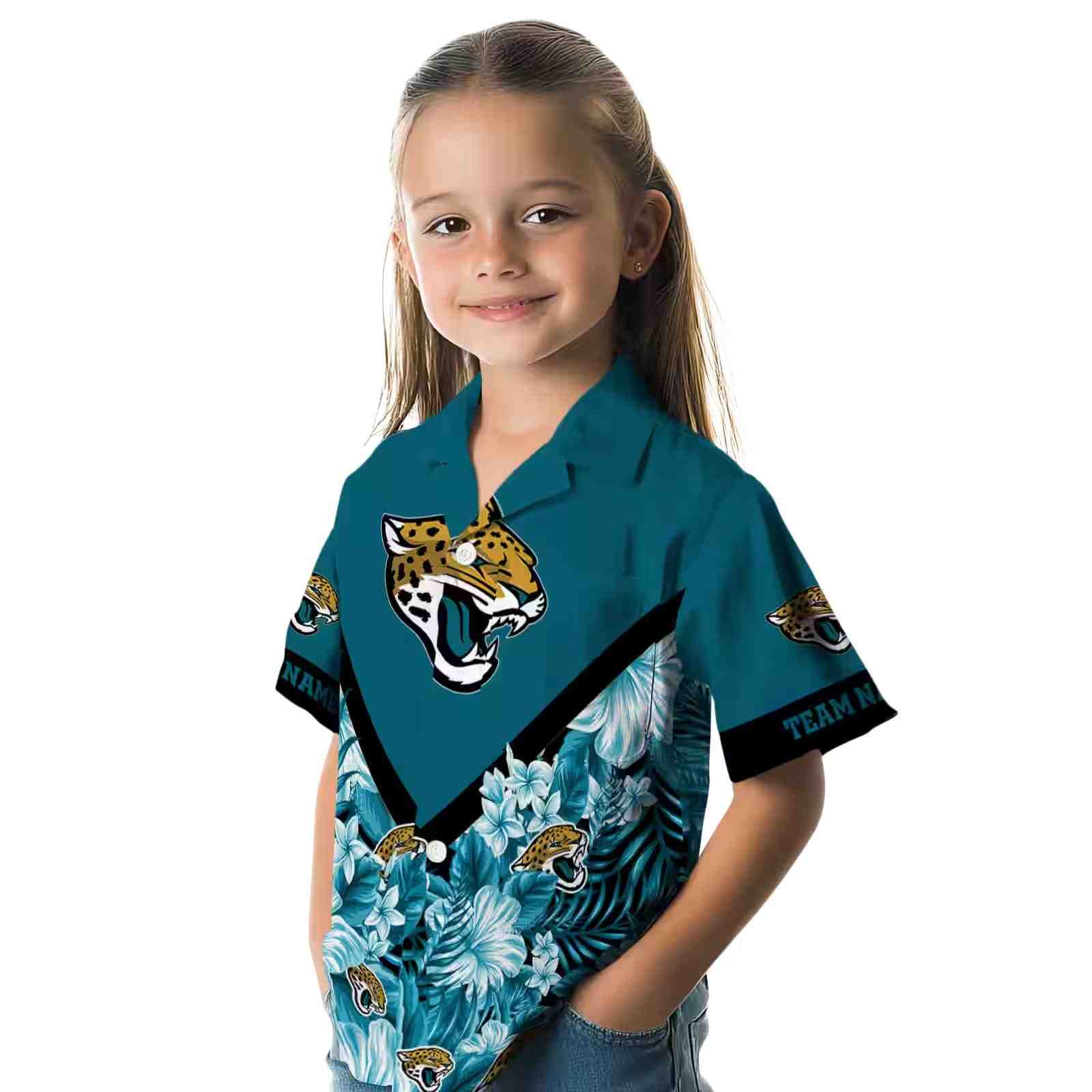 customized jacksonville jaguars floral chevron teal hawaiian shirt premium grade