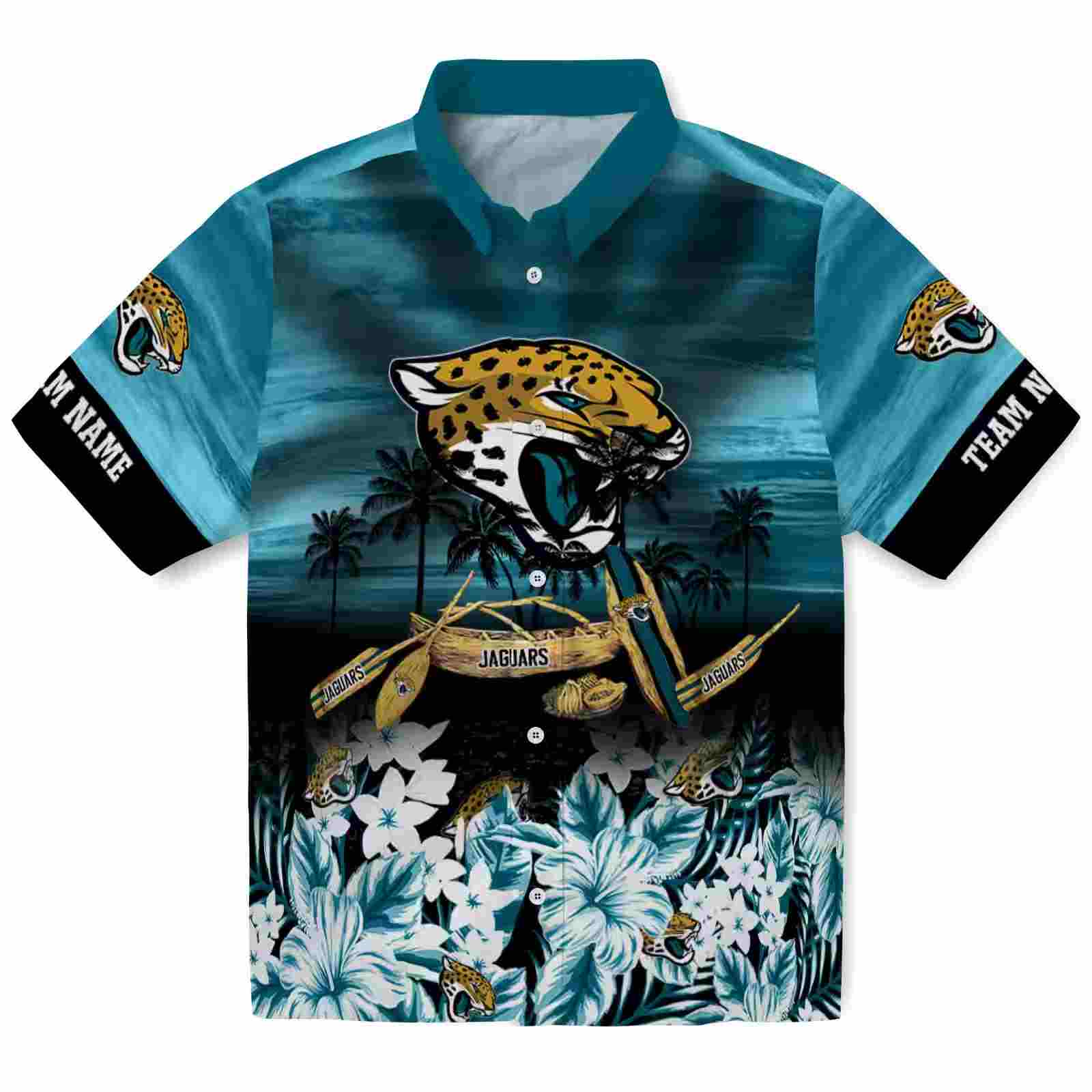 Customized Jacksonville Jaguars Tropical Canoe Teal Hawaiian Shirt