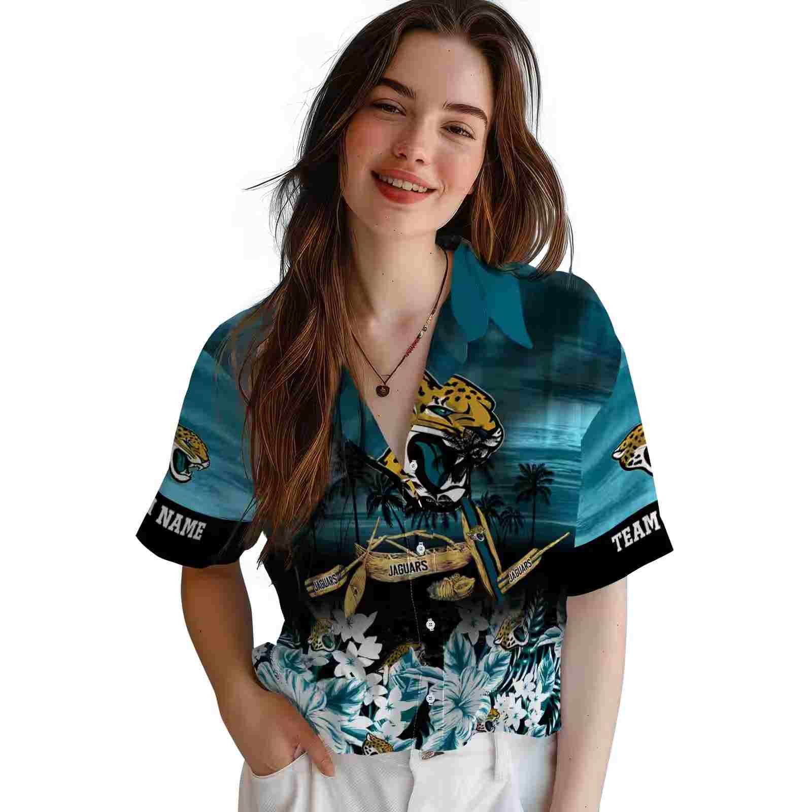 customized jacksonville jaguars tropical canoe teal hawaiian shirt latest model