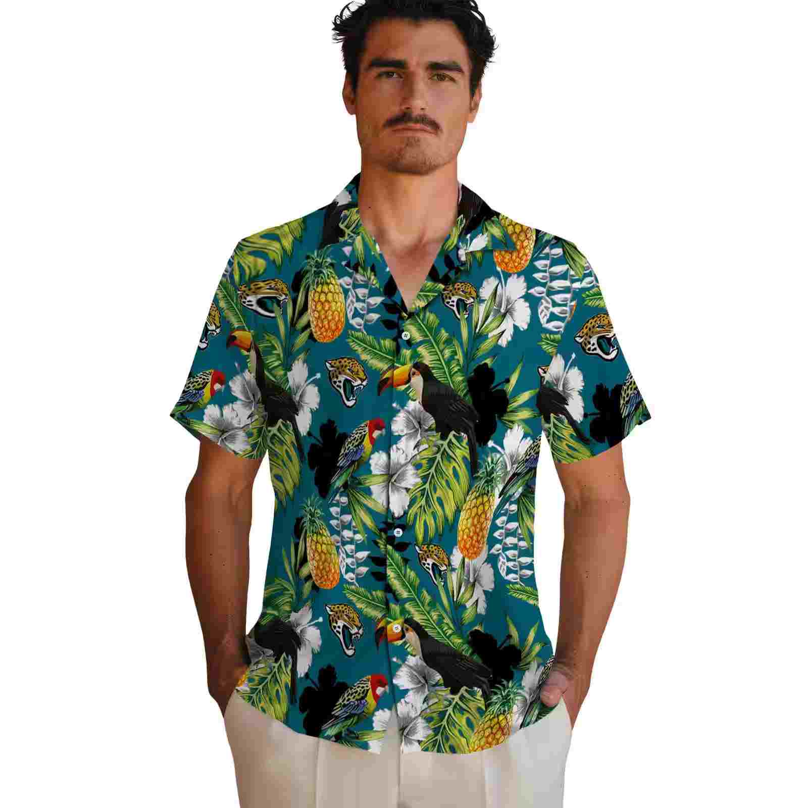 customized jacksonville jaguars tropical toucan teal green hawaiian shirt fashion forward