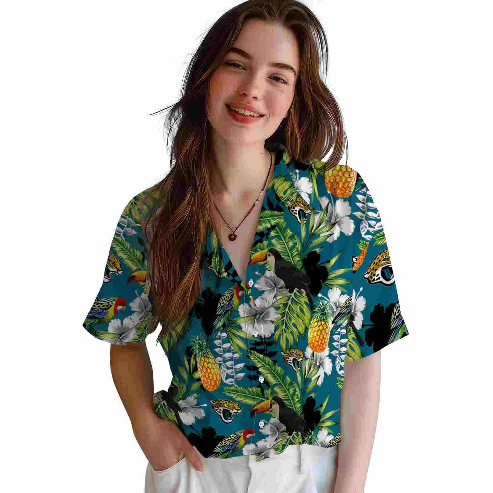 customized jacksonville jaguars tropical toucan teal green hawaiian shirt latest model