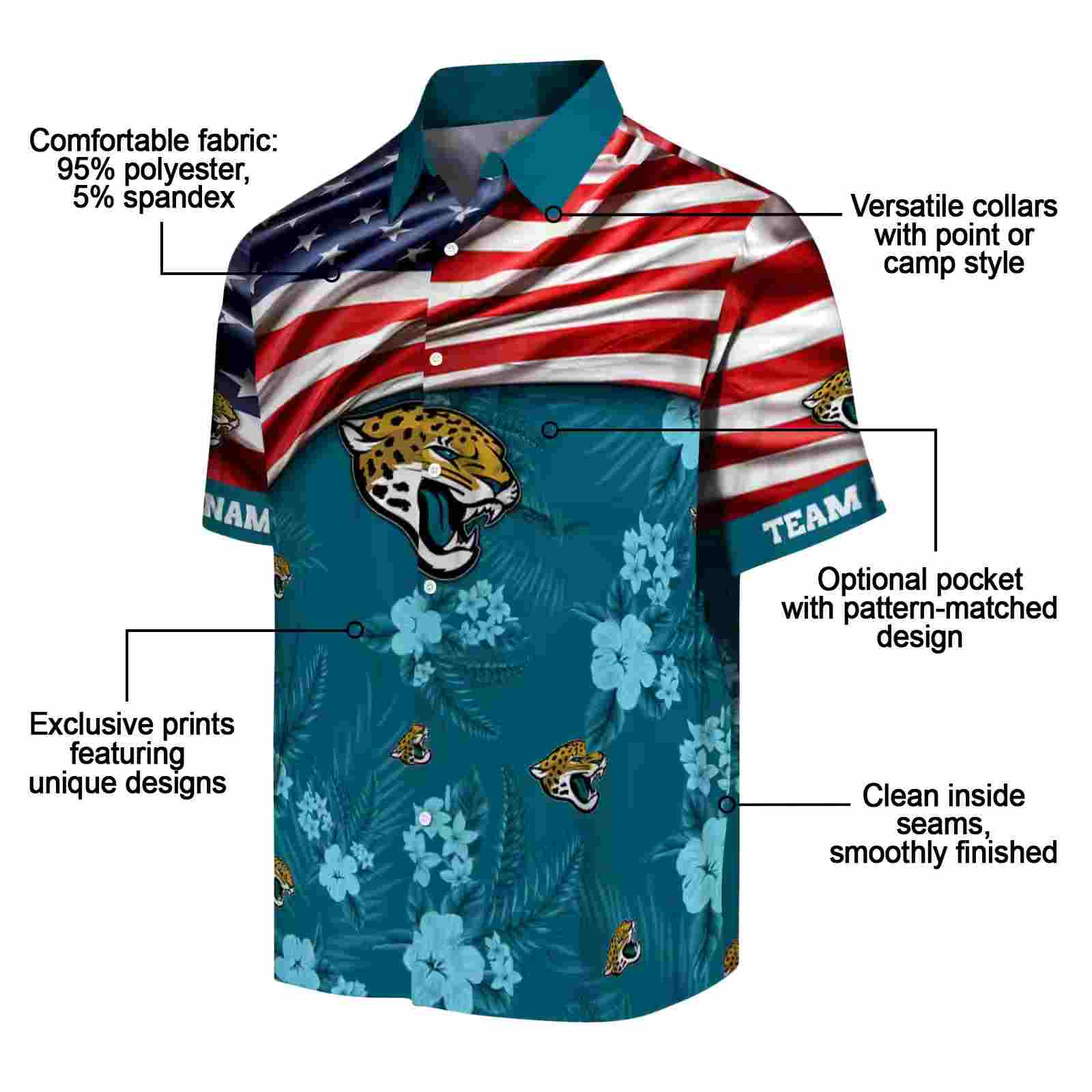 customized jacksonville jaguars us flag hibiscus teal hawaiian shirt new arrival