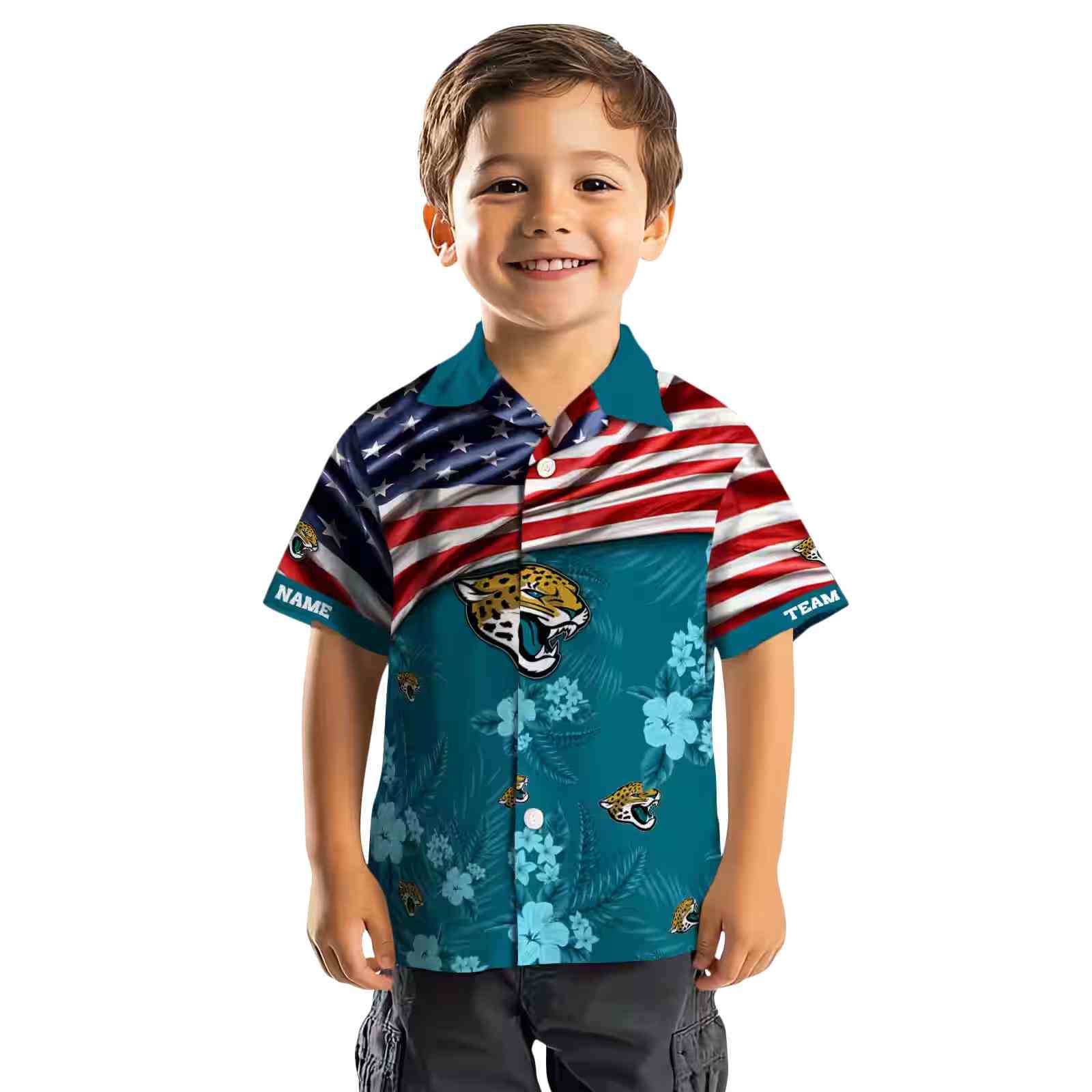 customized jacksonville jaguars us flag hibiscus teal hawaiian shirt top rated