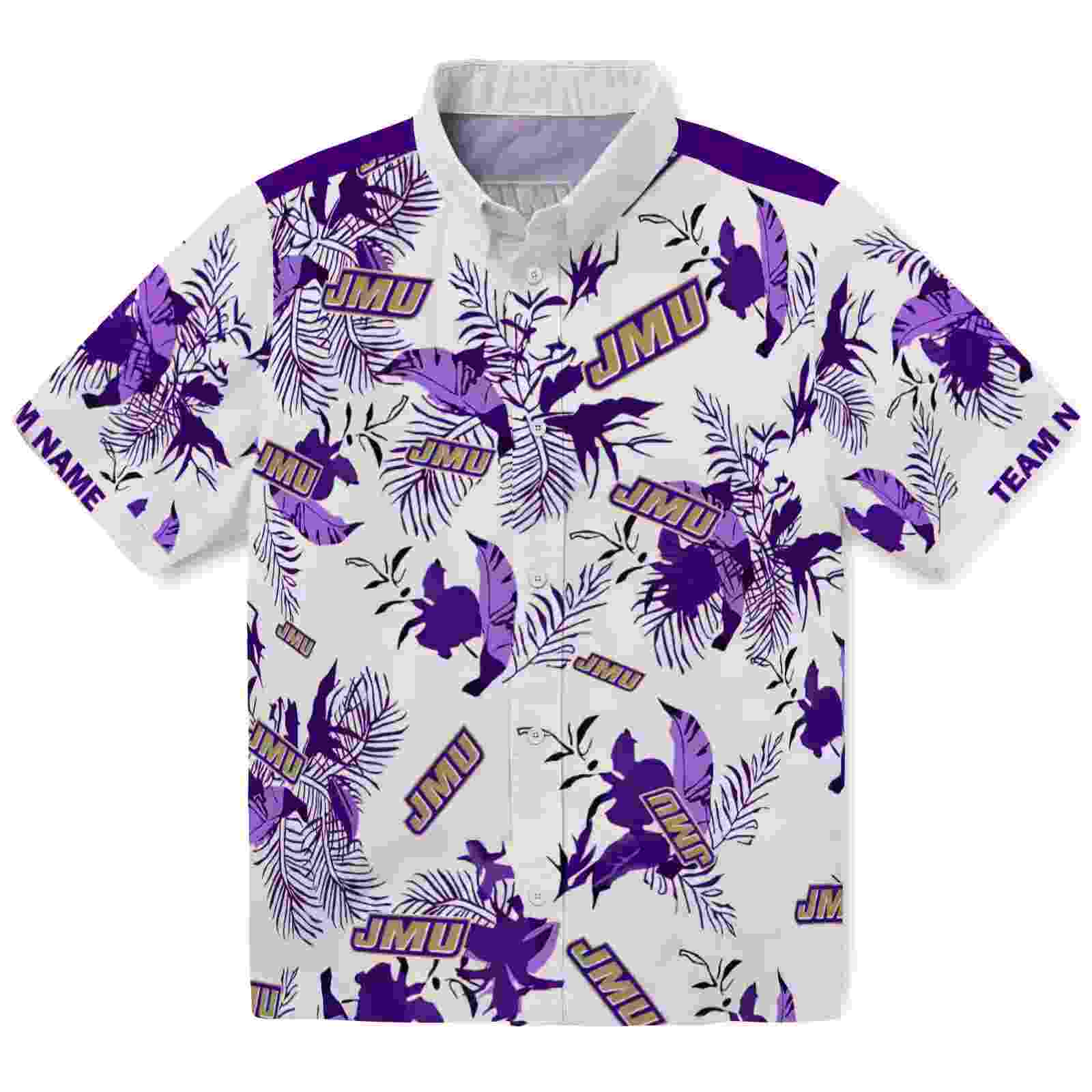 Customized James Madison Dukes Botanical Theme Purple White Hawaiian Shirt