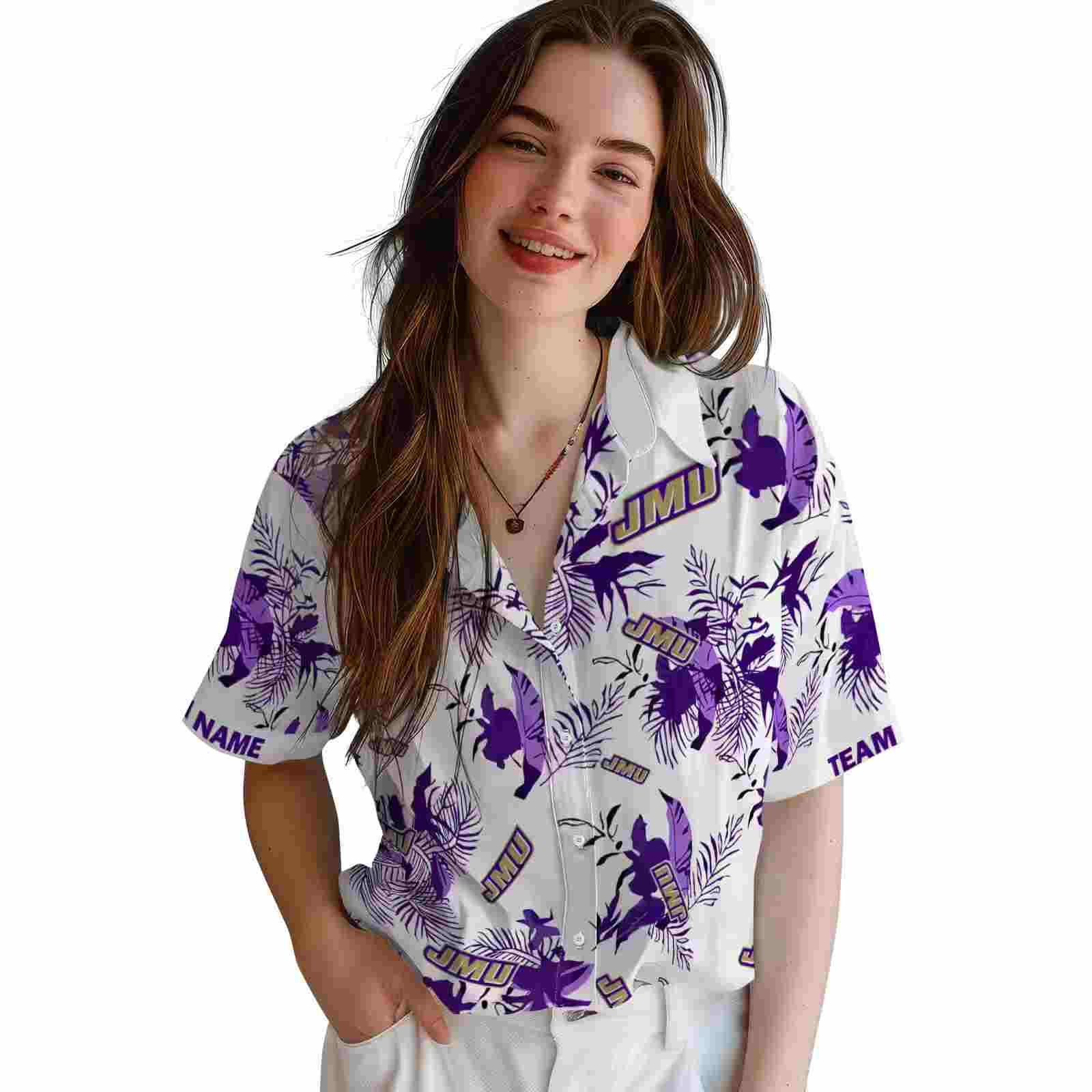 customized james madison dukes botanical theme purple white hawaiian shirt latest model