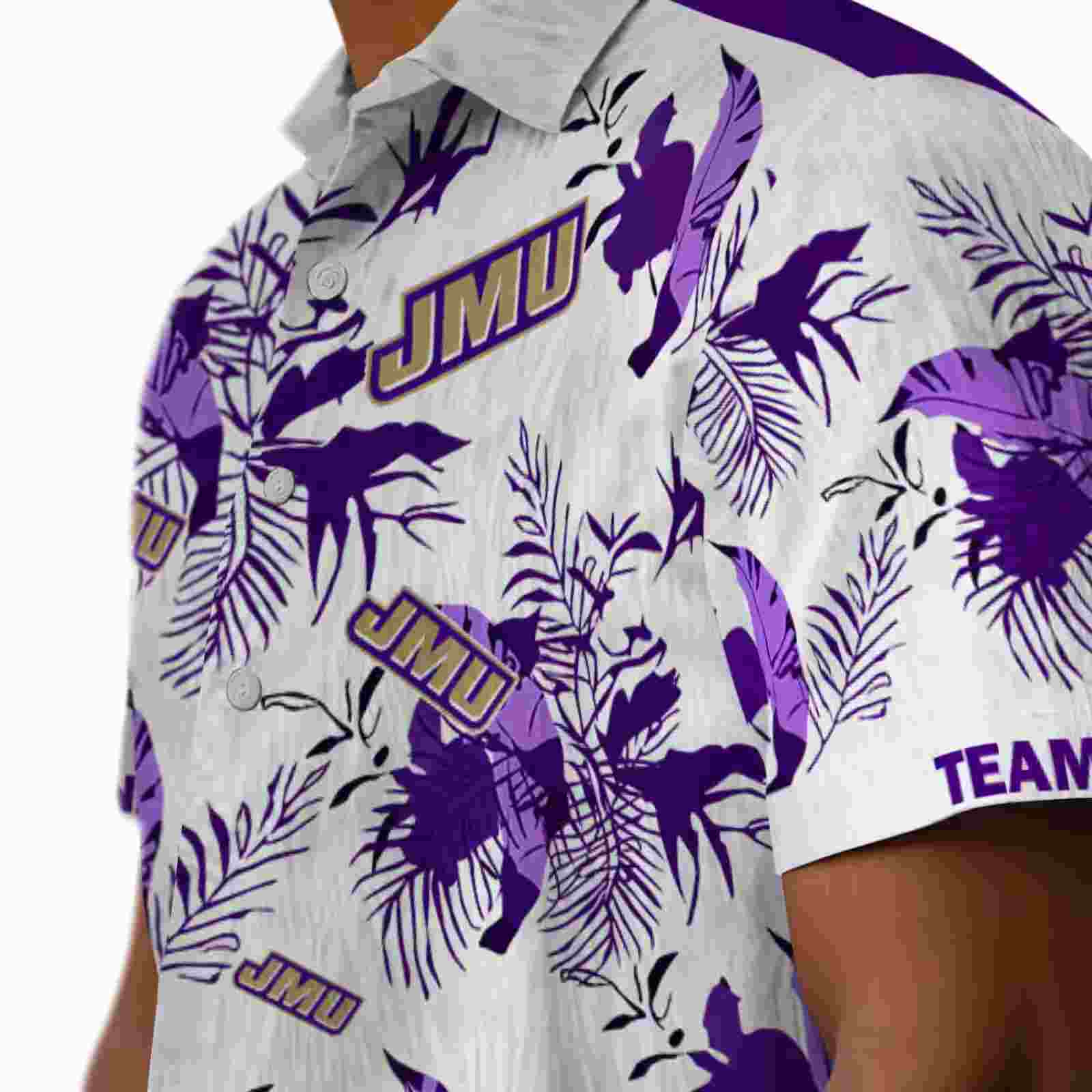 customized james madison dukes botanical theme purple white hawaiian shirt trendy