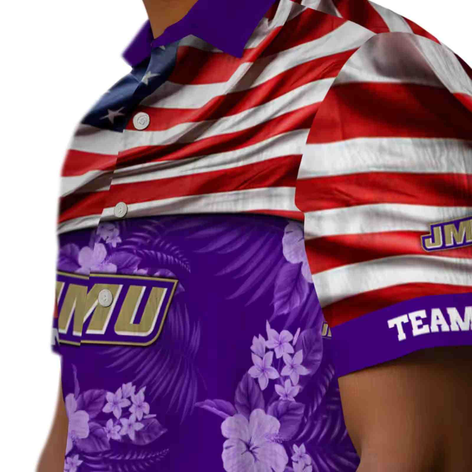 customized james madison dukes us flag hibiscus purple hawaiian shirt trendy