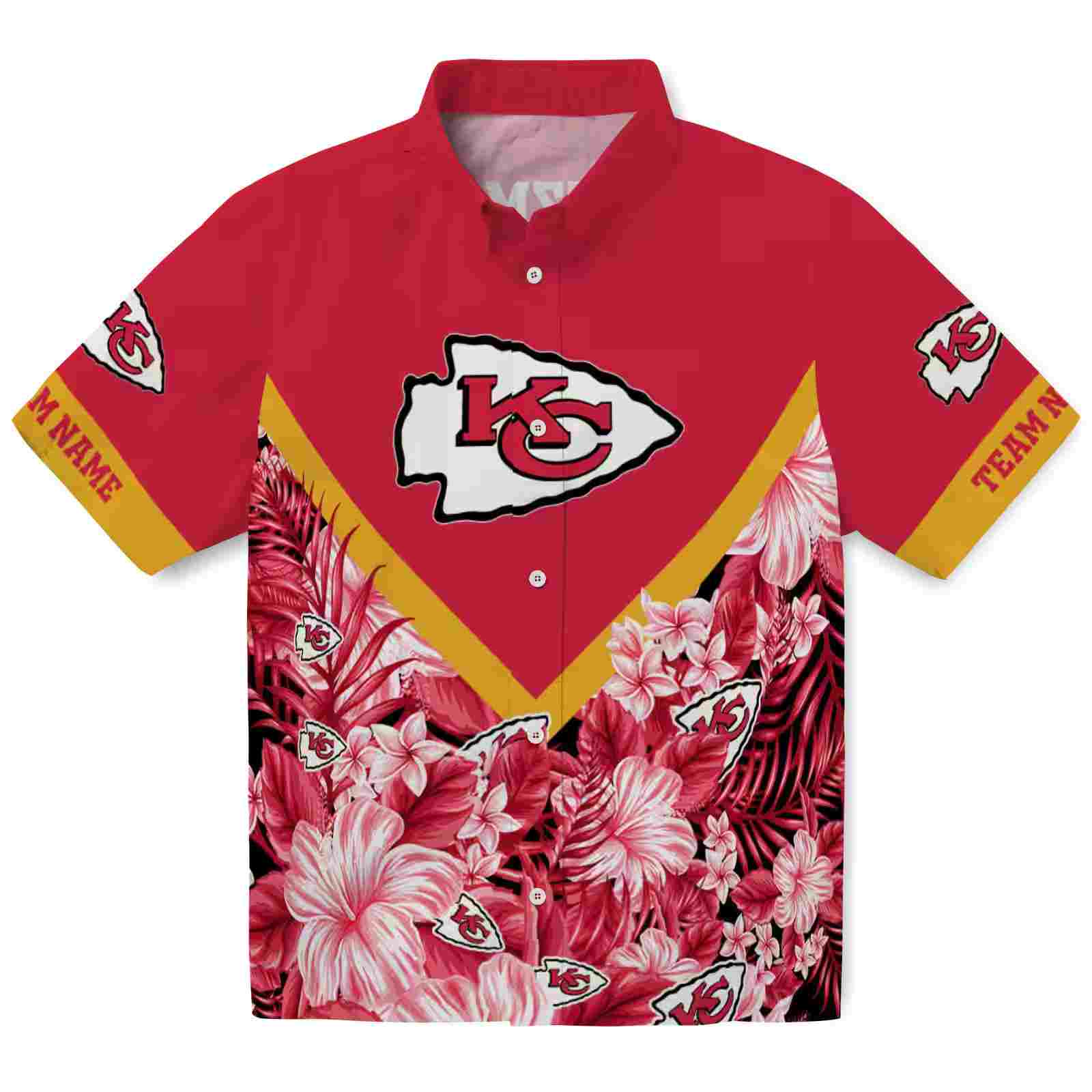 Customized Kansas City Chiefs Floral Chevron Red Hawaiian Shirt