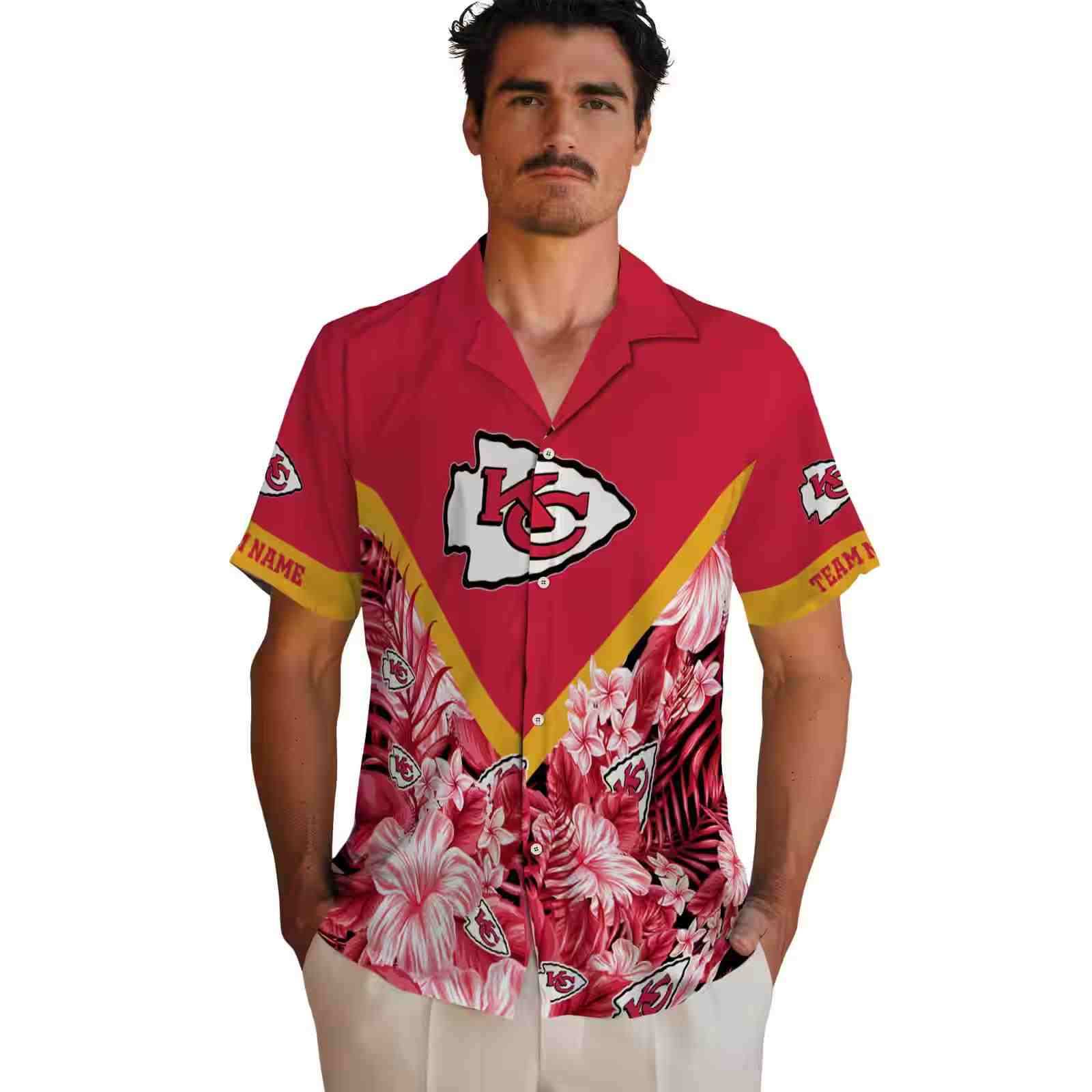 customized kansas city chiefs floral chevron red hawaiian shirt fashion forward