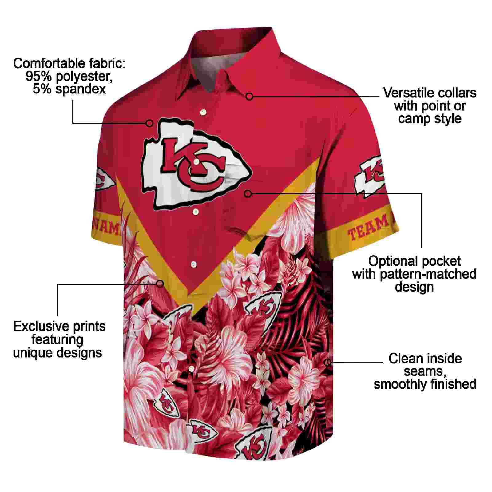 customized kansas city chiefs floral chevron red hawaiian shirt new arrival