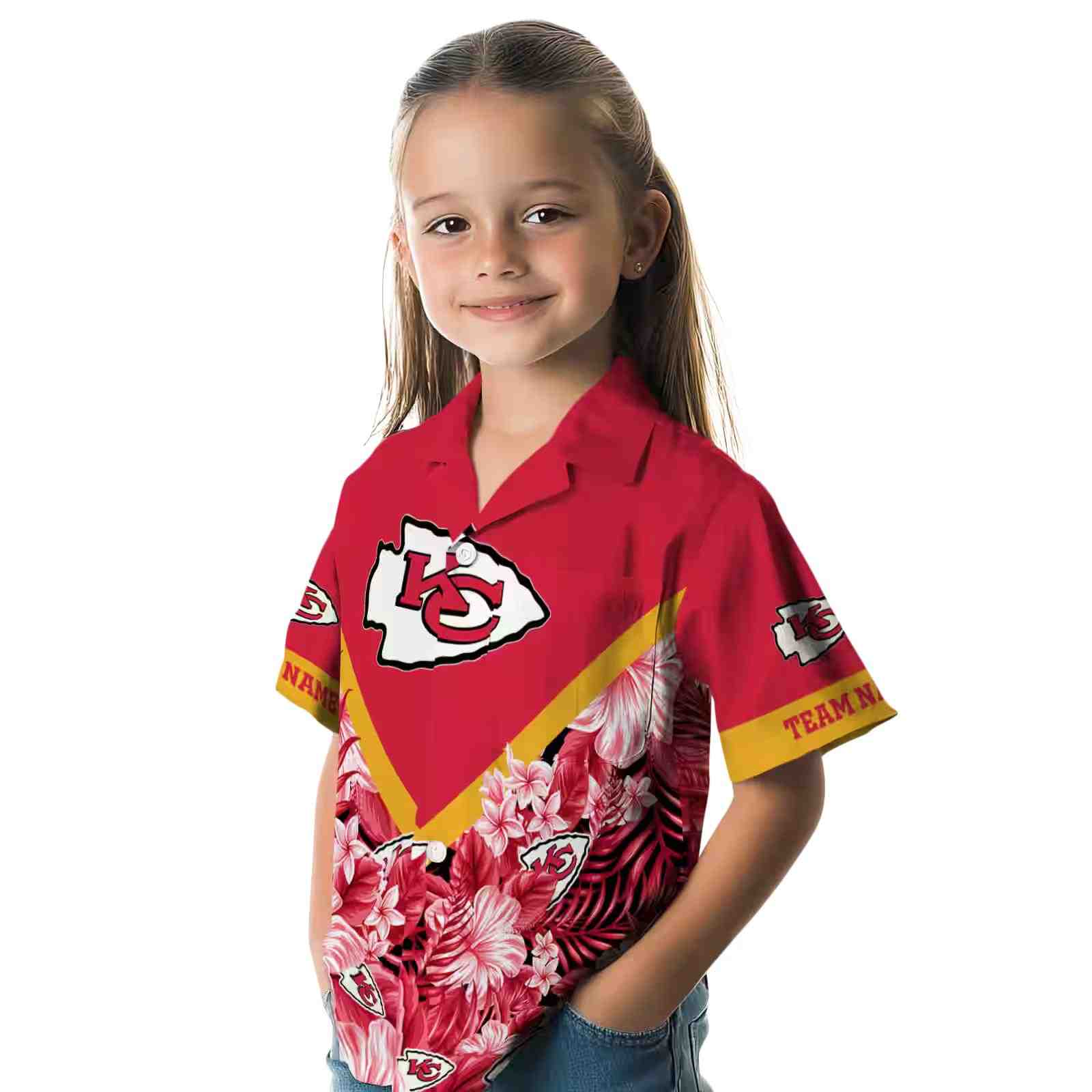 customized kansas city chiefs floral chevron red hawaiian shirt premium grade