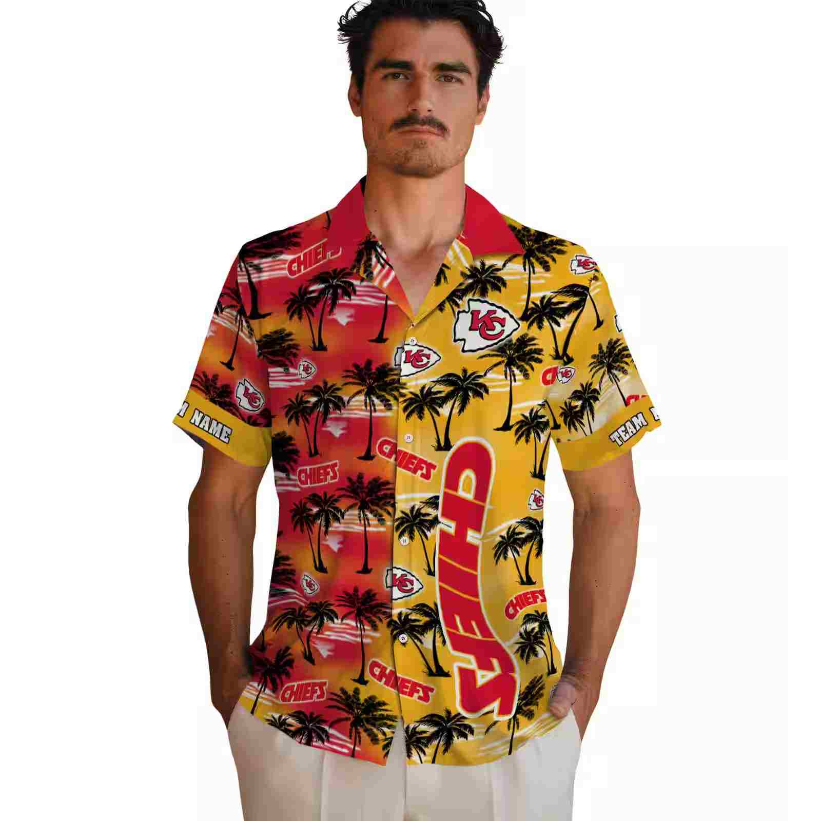 customized kansas city chiefs palm silhouettes red hawaiian shirt fashion forward