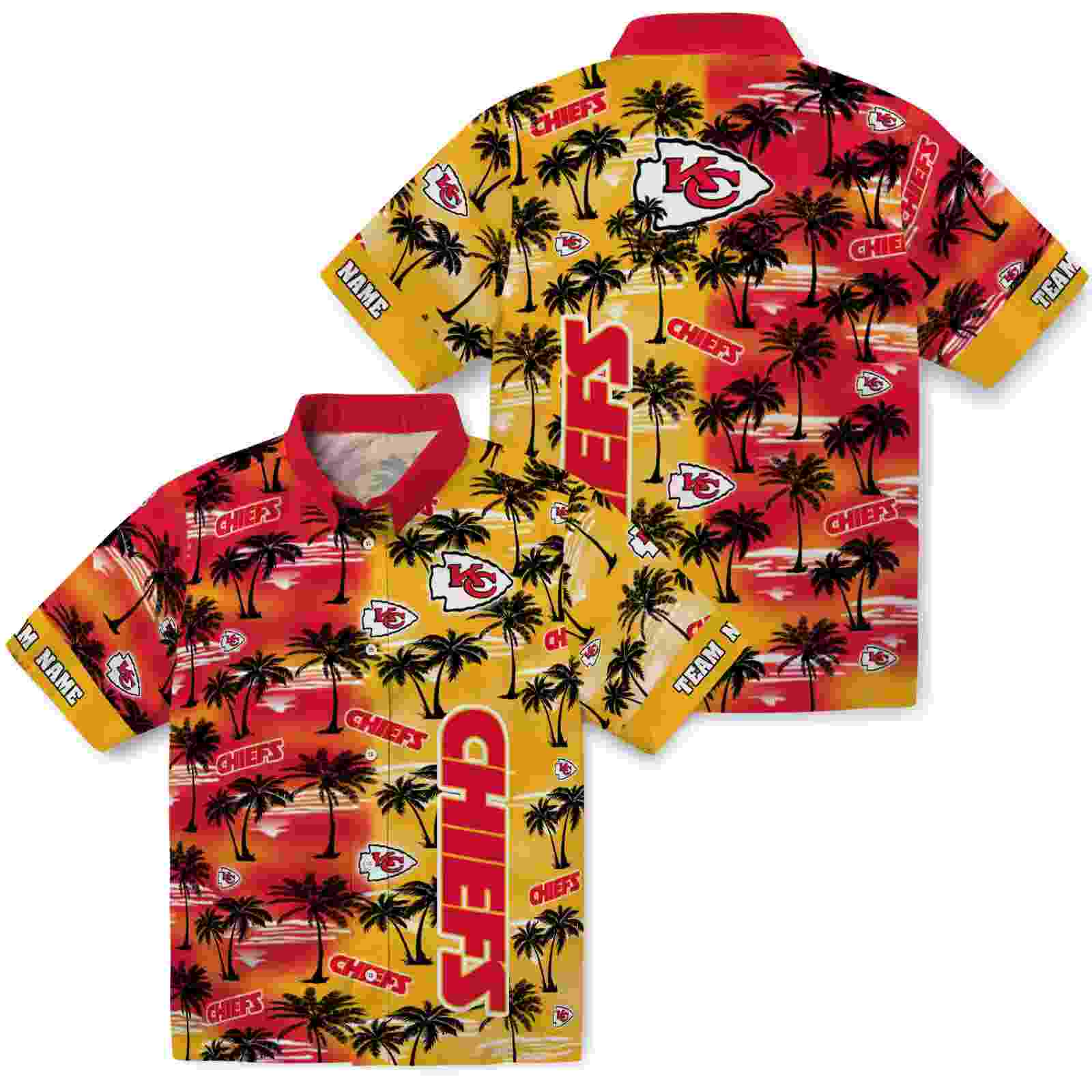 customized kansas city chiefs palm silhouettes red hawaiian shirt high quality