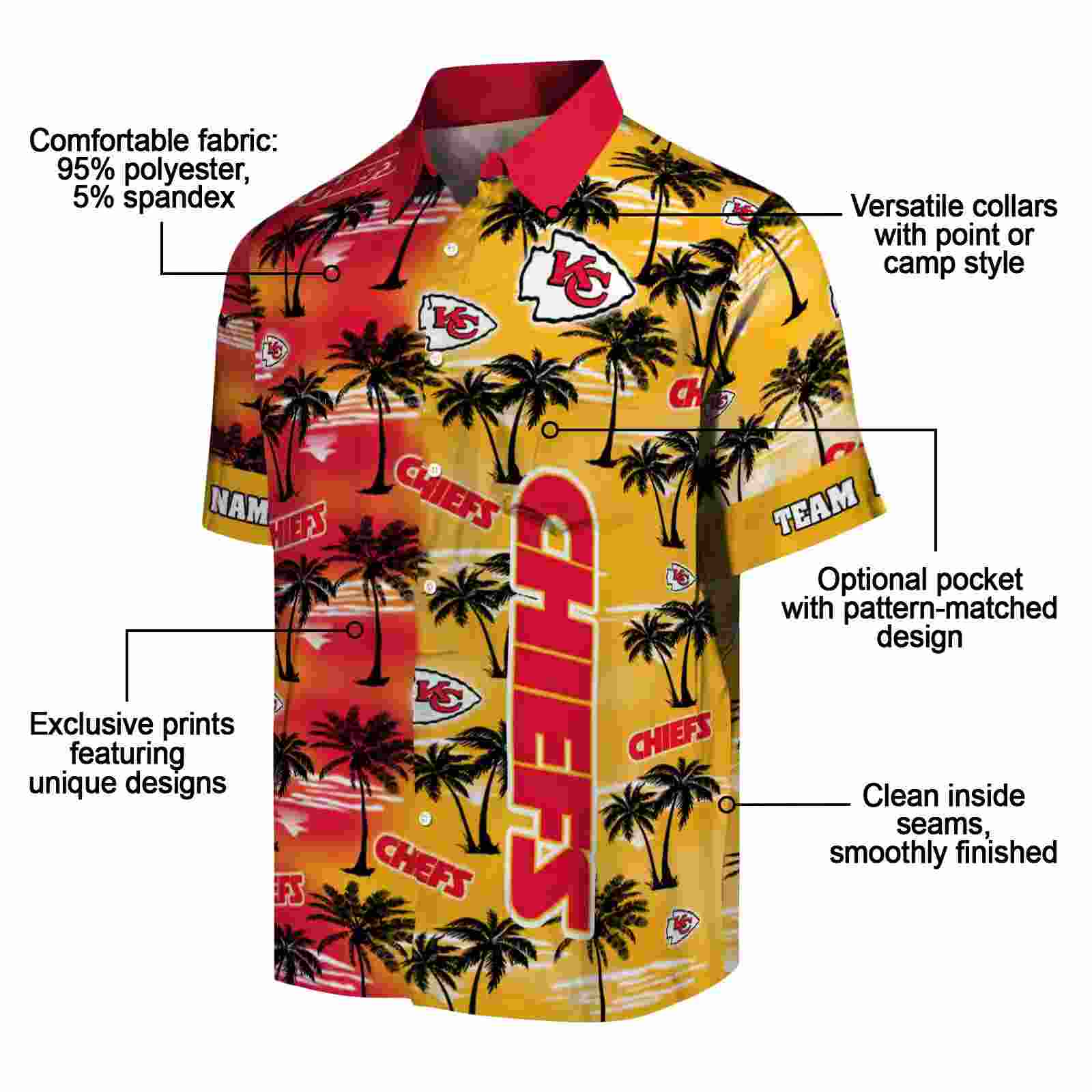 customized kansas city chiefs palm silhouettes red hawaiian shirt new arrival