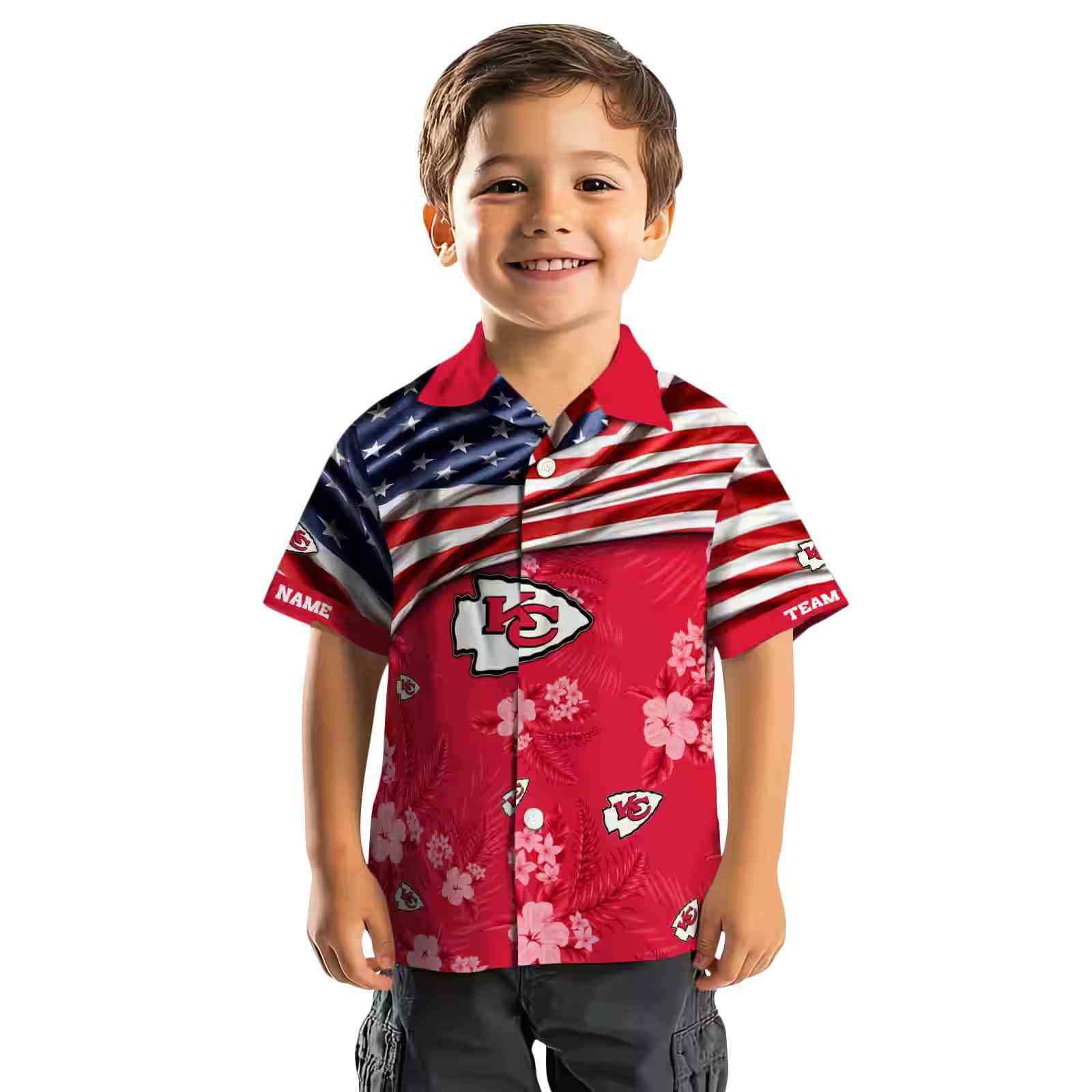 customized kansas city chiefs us flag hibiscus red hawaiian shirt top rated