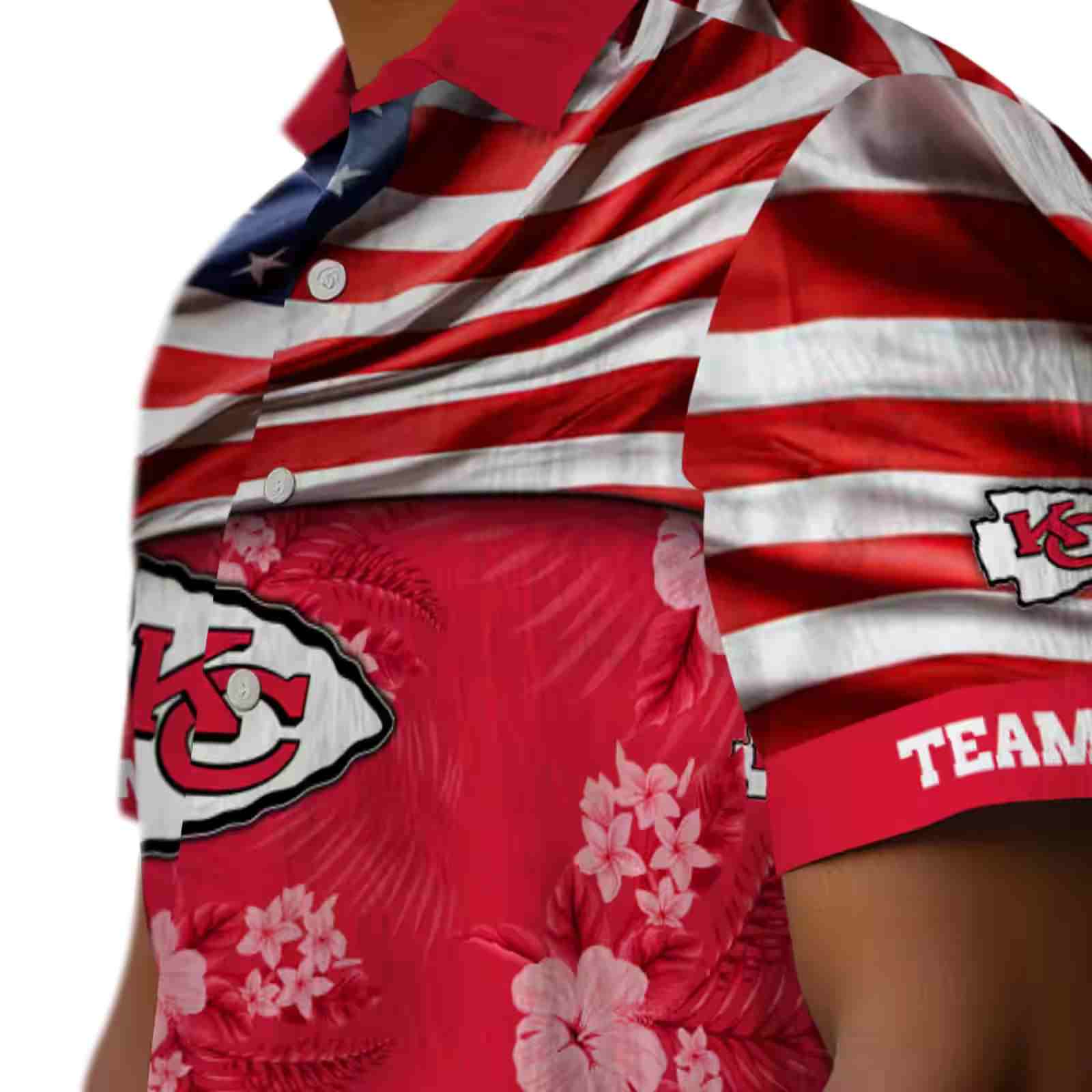 customized kansas city chiefs us flag hibiscus red hawaiian shirt trendy