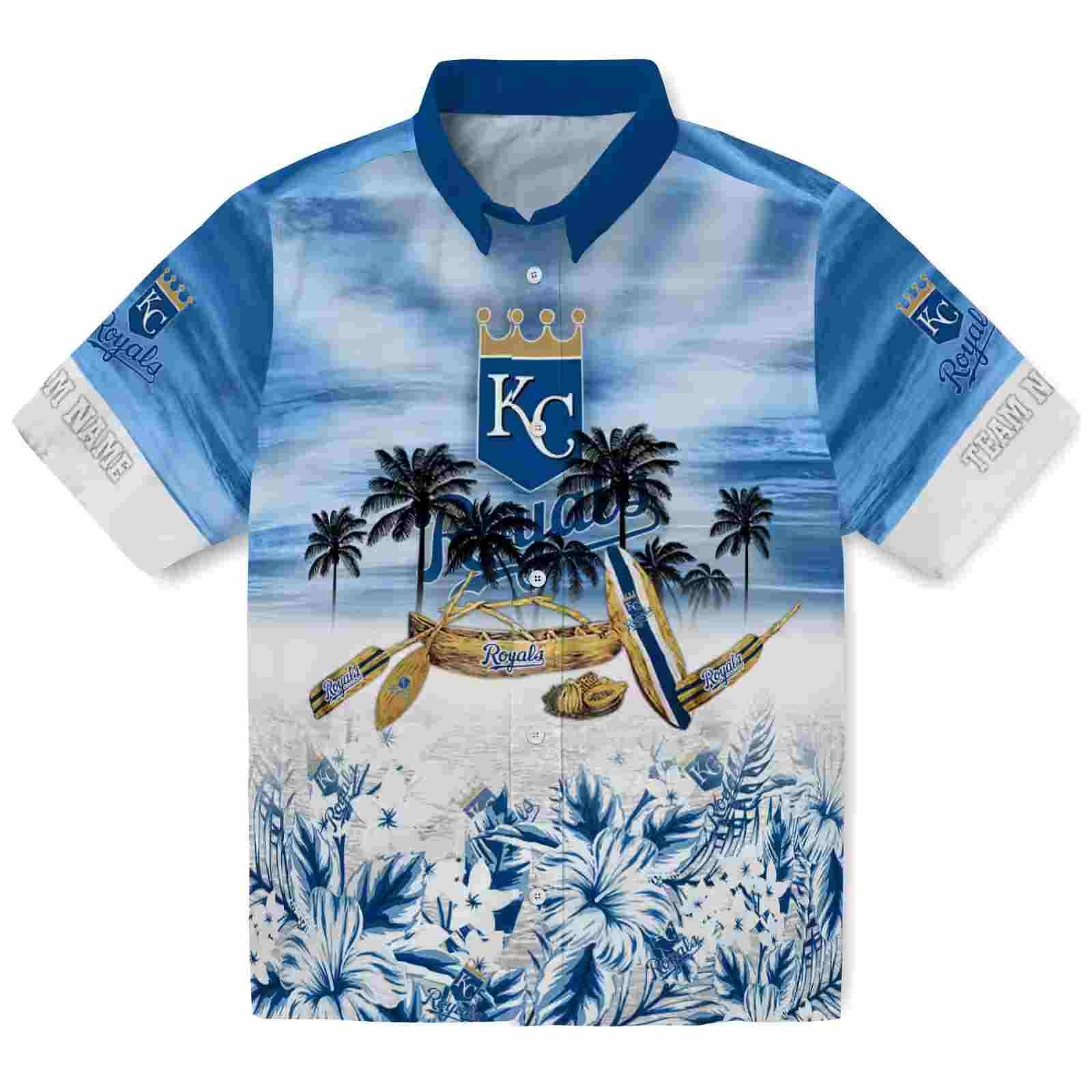 Customized Kansas City Royals Tropical Canoe Royal Blue Hawaiian Shirt