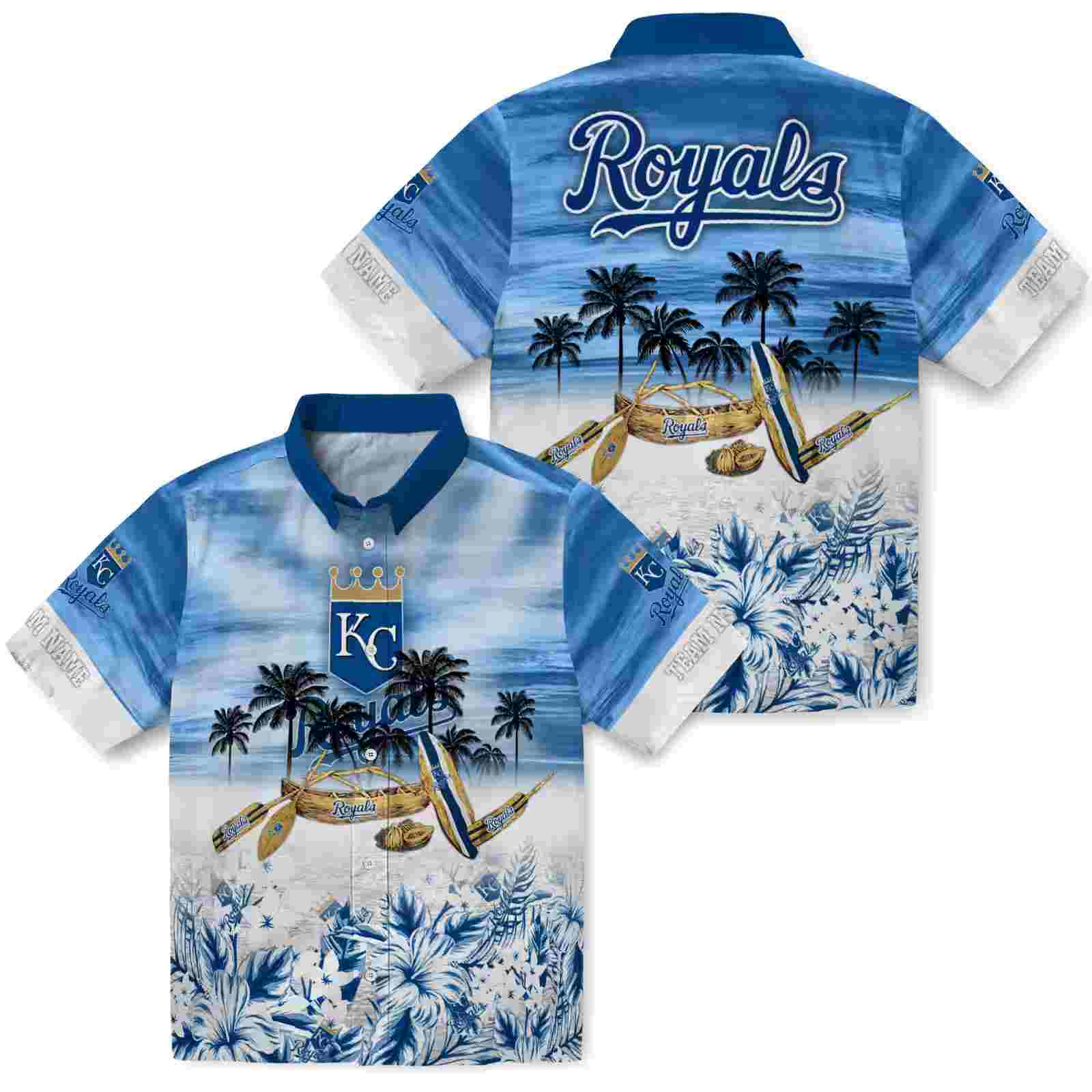 customized kansas city royals tropical canoe royal blue hawaiian shirt high quality