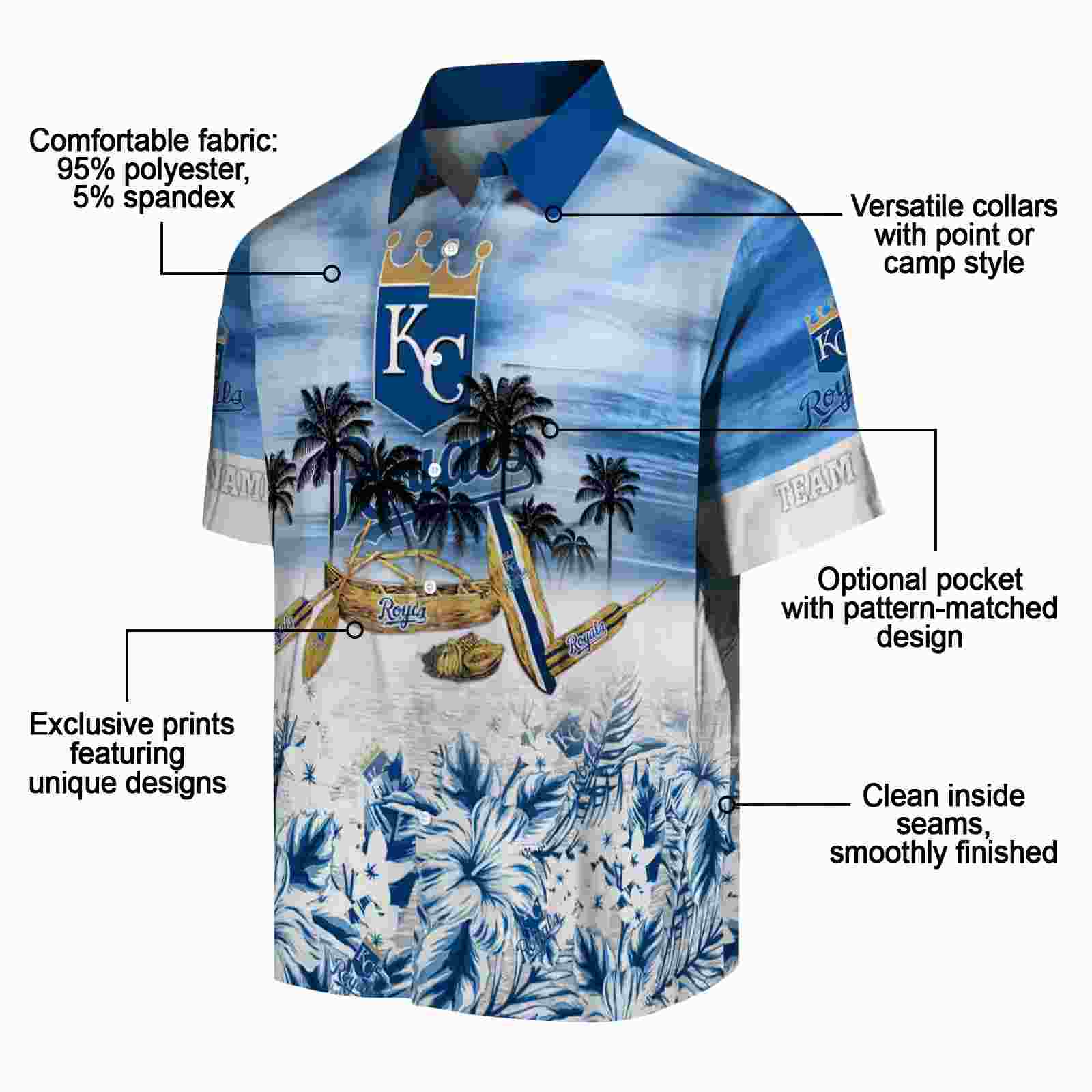 customized kansas city royals tropical canoe royal blue hawaiian shirt new arrival