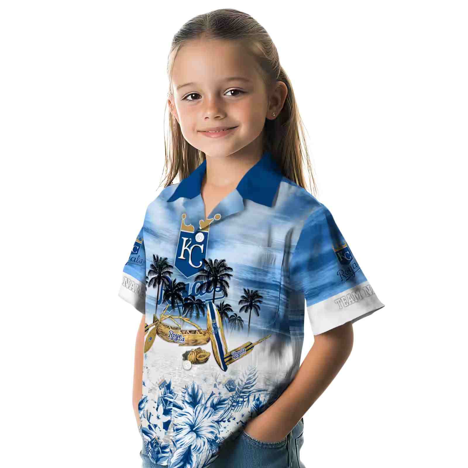 customized kansas city royals tropical canoe royal blue hawaiian shirt premium grade