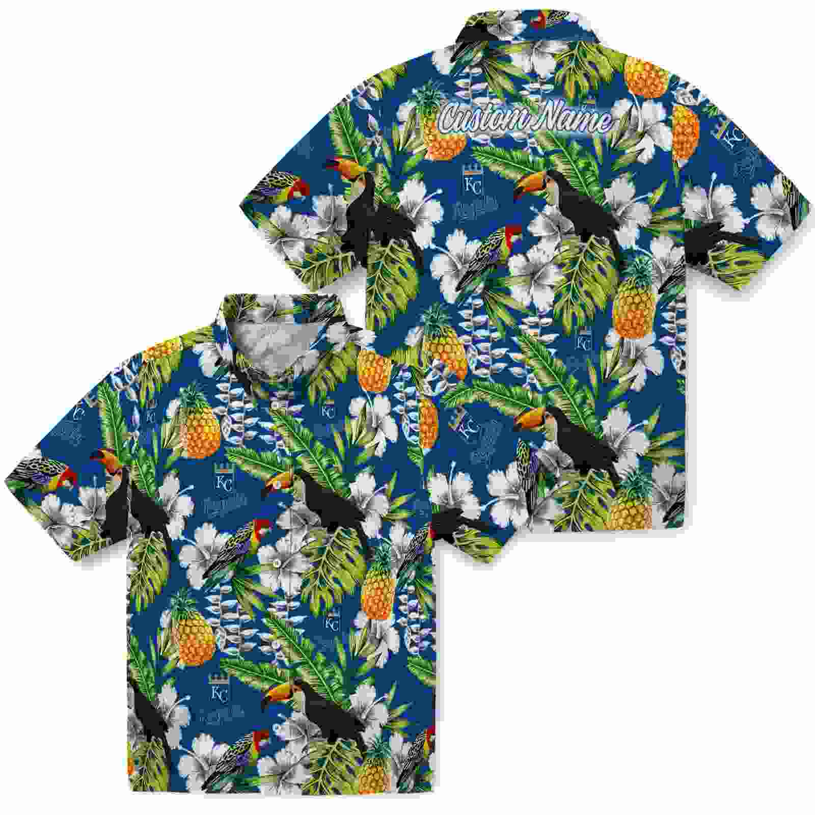 customized kansas city royals tropical toucan royal blue green hawaiian shirt high quality