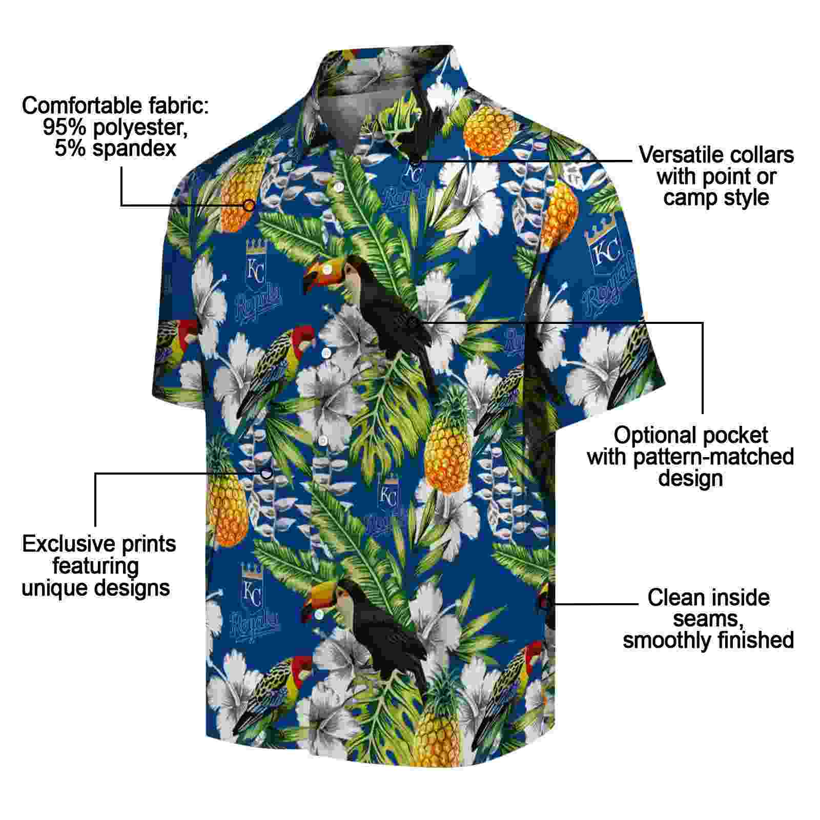 customized kansas city royals tropical toucan royal blue green hawaiian shirt new arrival