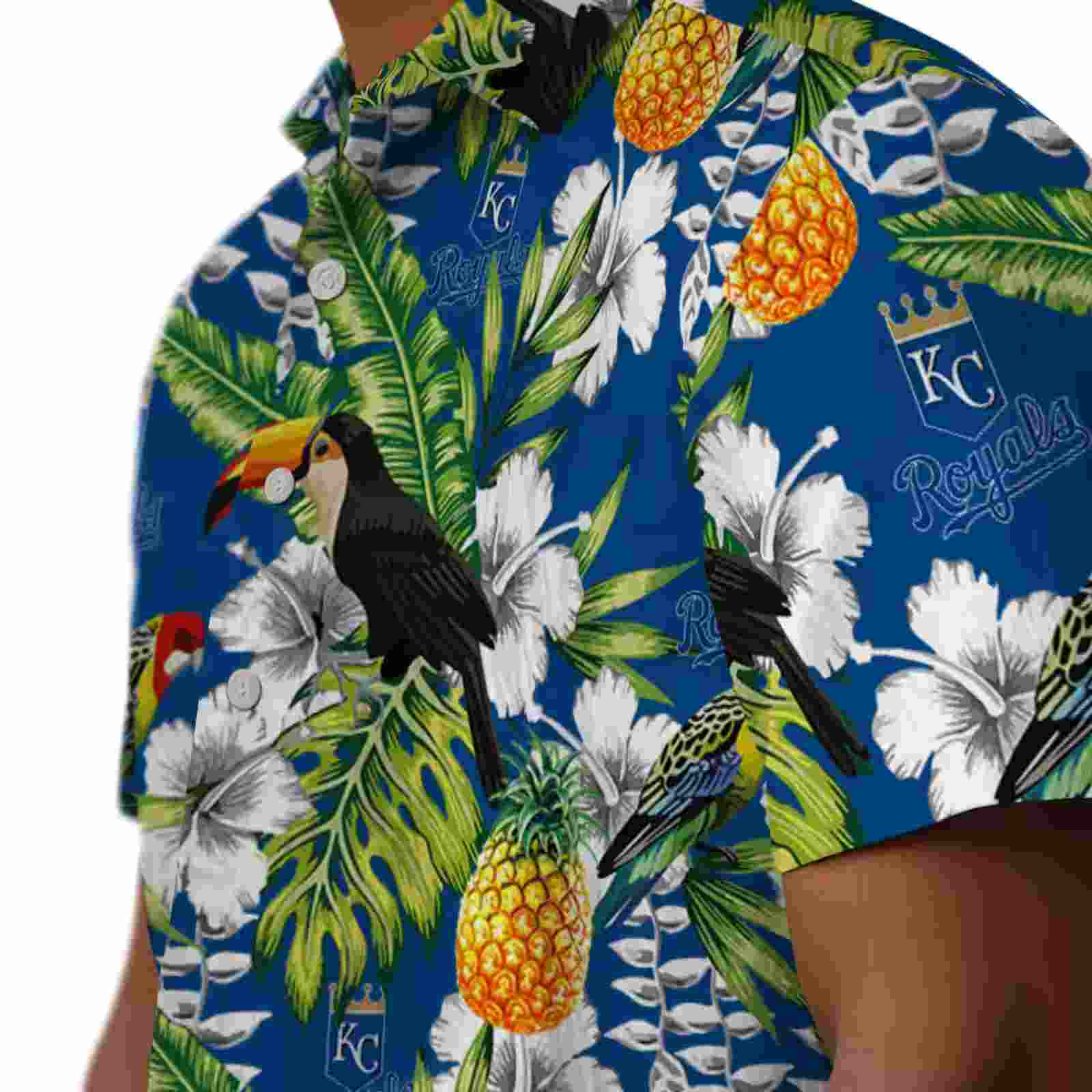 customized kansas city royals tropical toucan royal blue green hawaiian shirt trendy