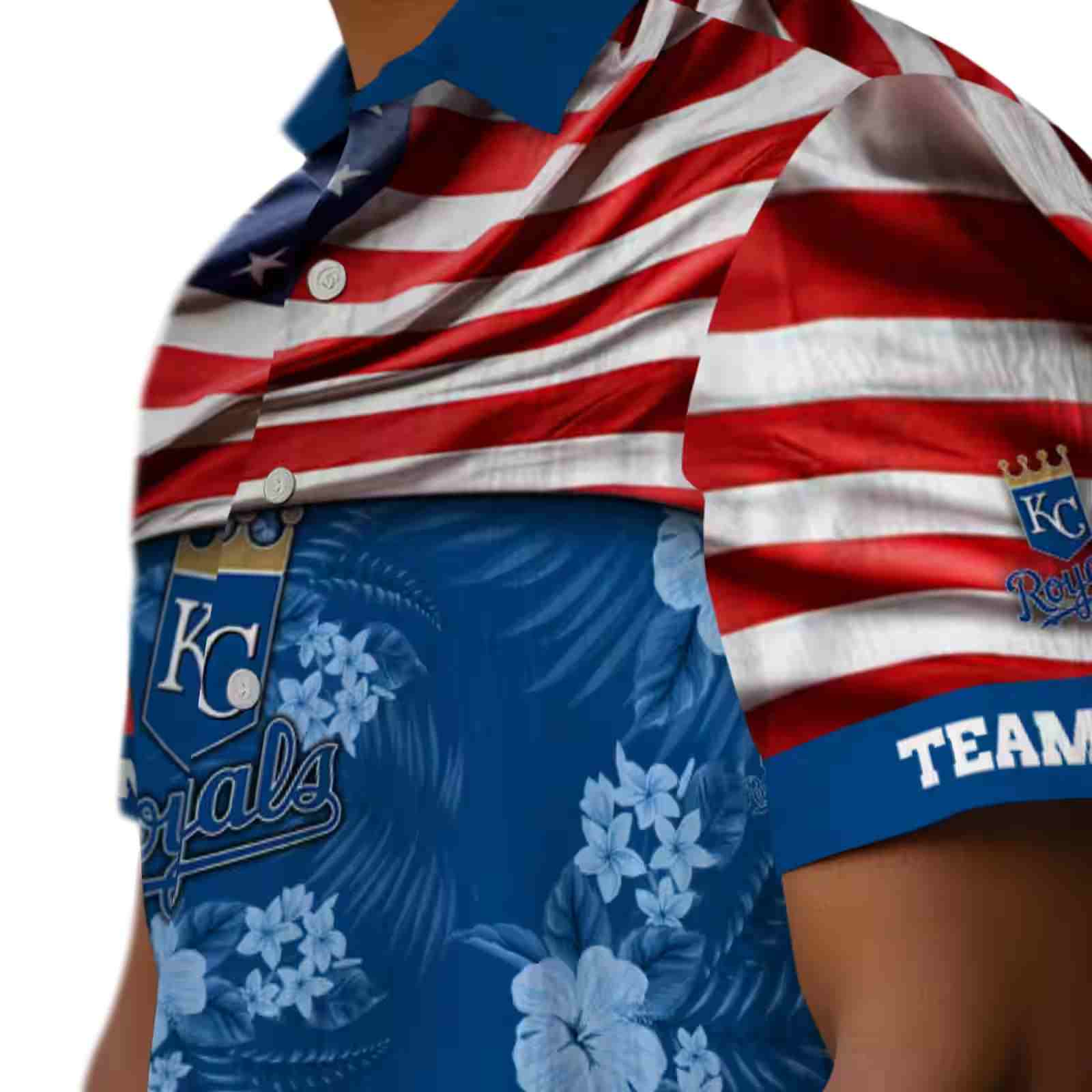 customized kansas city royals us flag hibiscus royal blue hawaiian shirt trendy