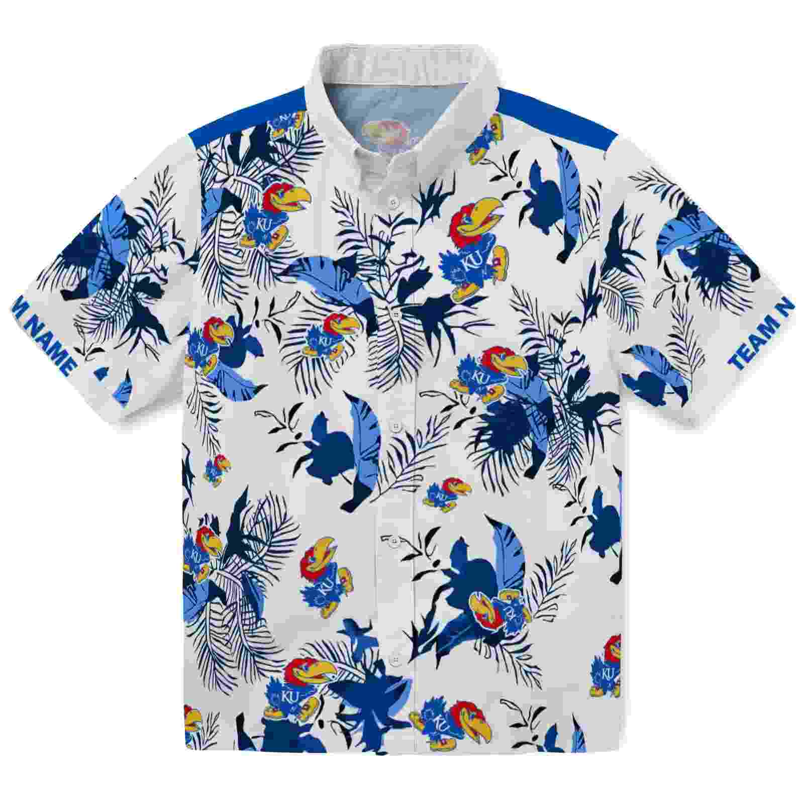 Customized Kansas Jayhawks Botanical Theme Blue White Hawaiian Shirt