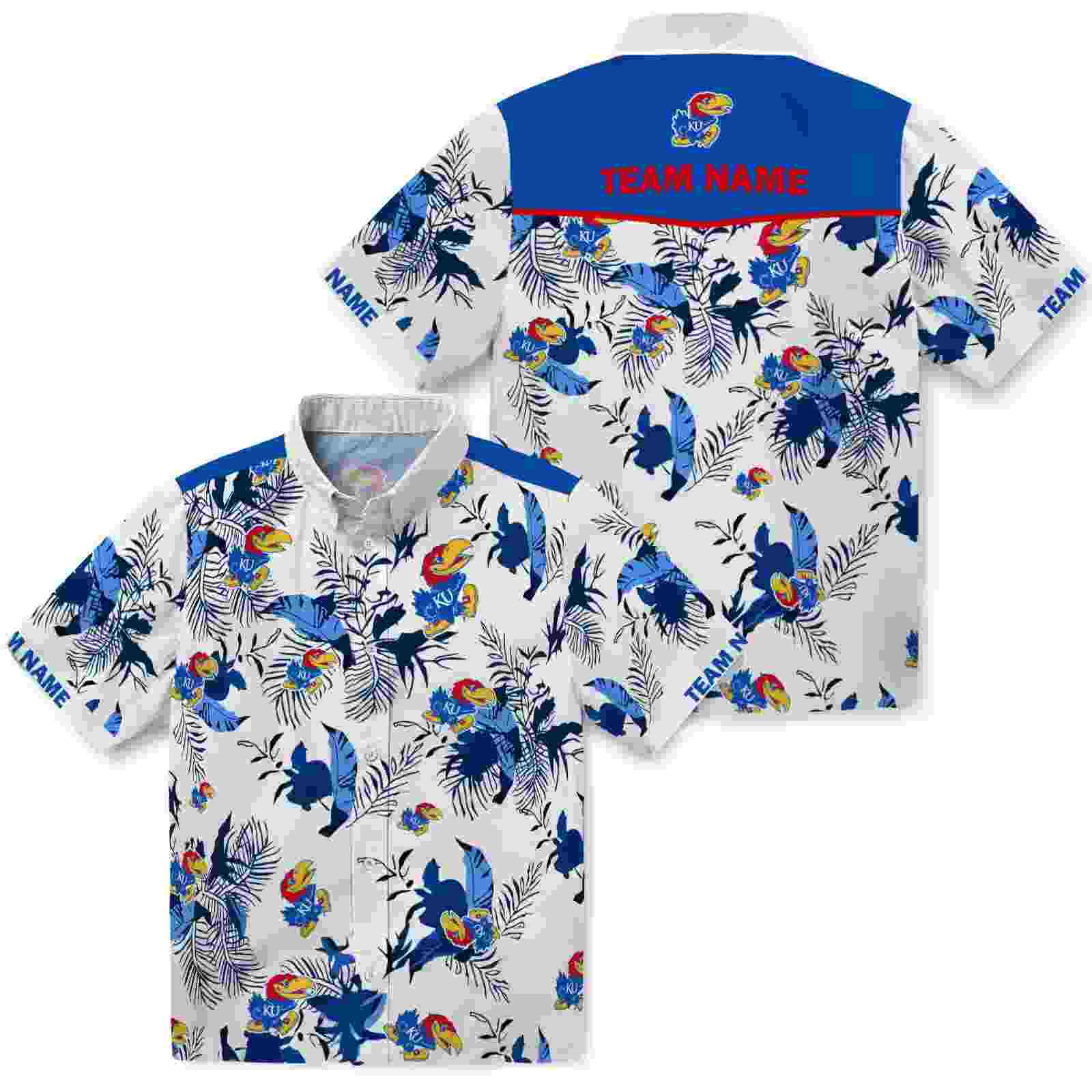 customized kansas jayhawks botanical theme blue white hawaiian shirt high quality