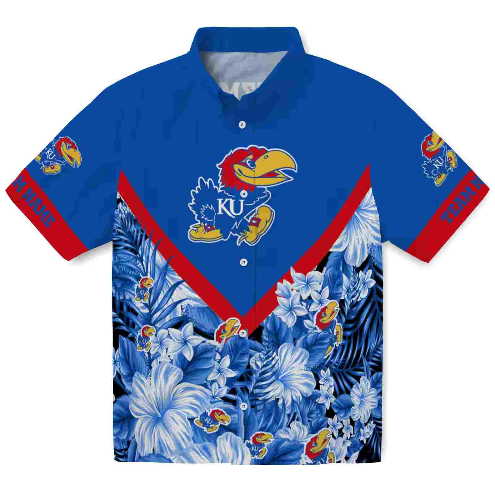 Customized Kansas Jayhawks Floral Chevron Blue Hawaiian Shirt