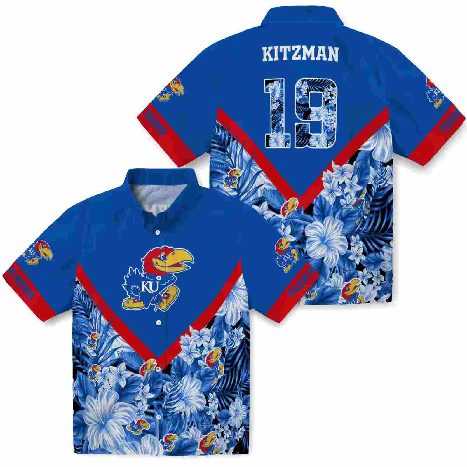 customized kansas jayhawks floral chevron blue hawaiian shirt high quality