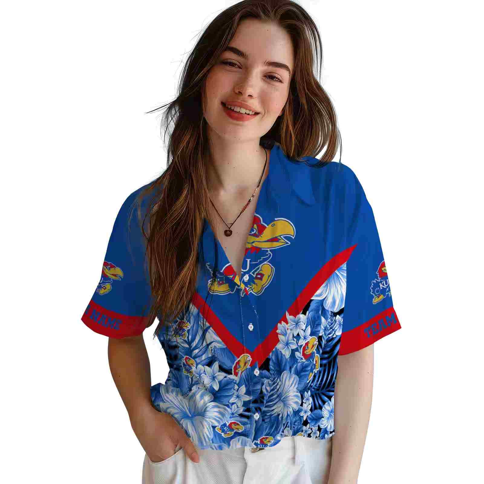 customized kansas jayhawks floral chevron blue hawaiian shirt latest model