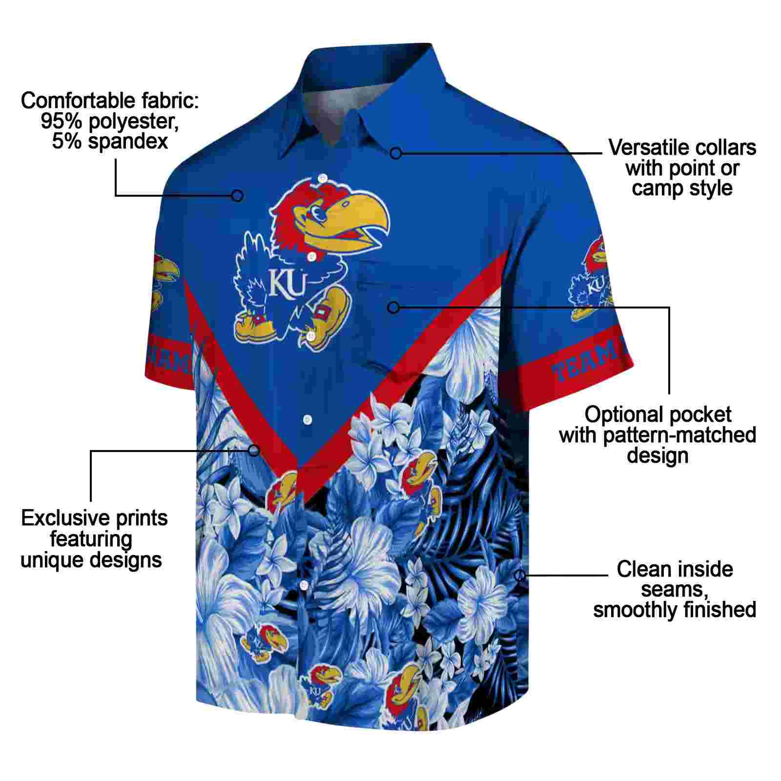 customized kansas jayhawks floral chevron blue hawaiian shirt new arrival