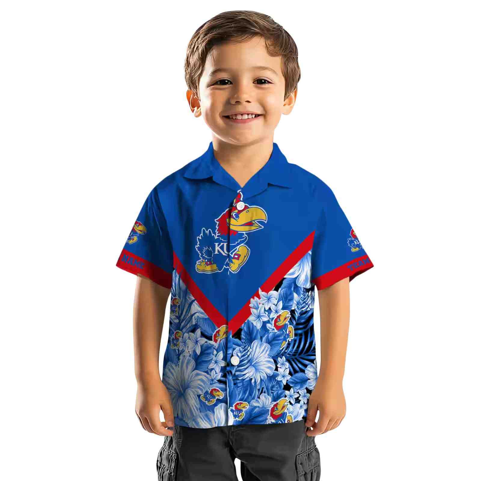 customized kansas jayhawks floral chevron blue hawaiian shirt top rated