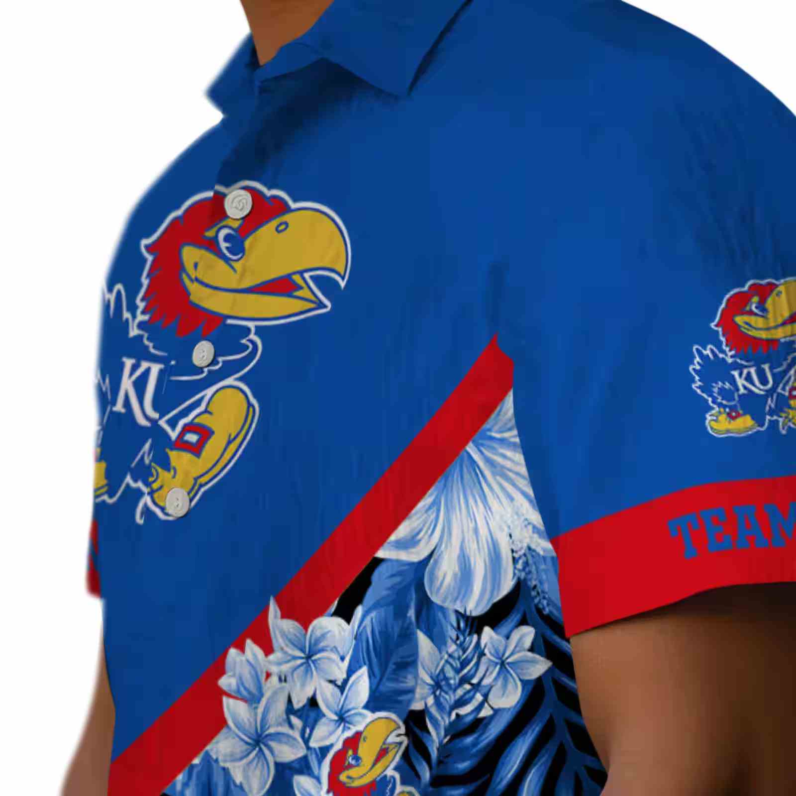 customized kansas jayhawks floral chevron blue hawaiian shirt trendy