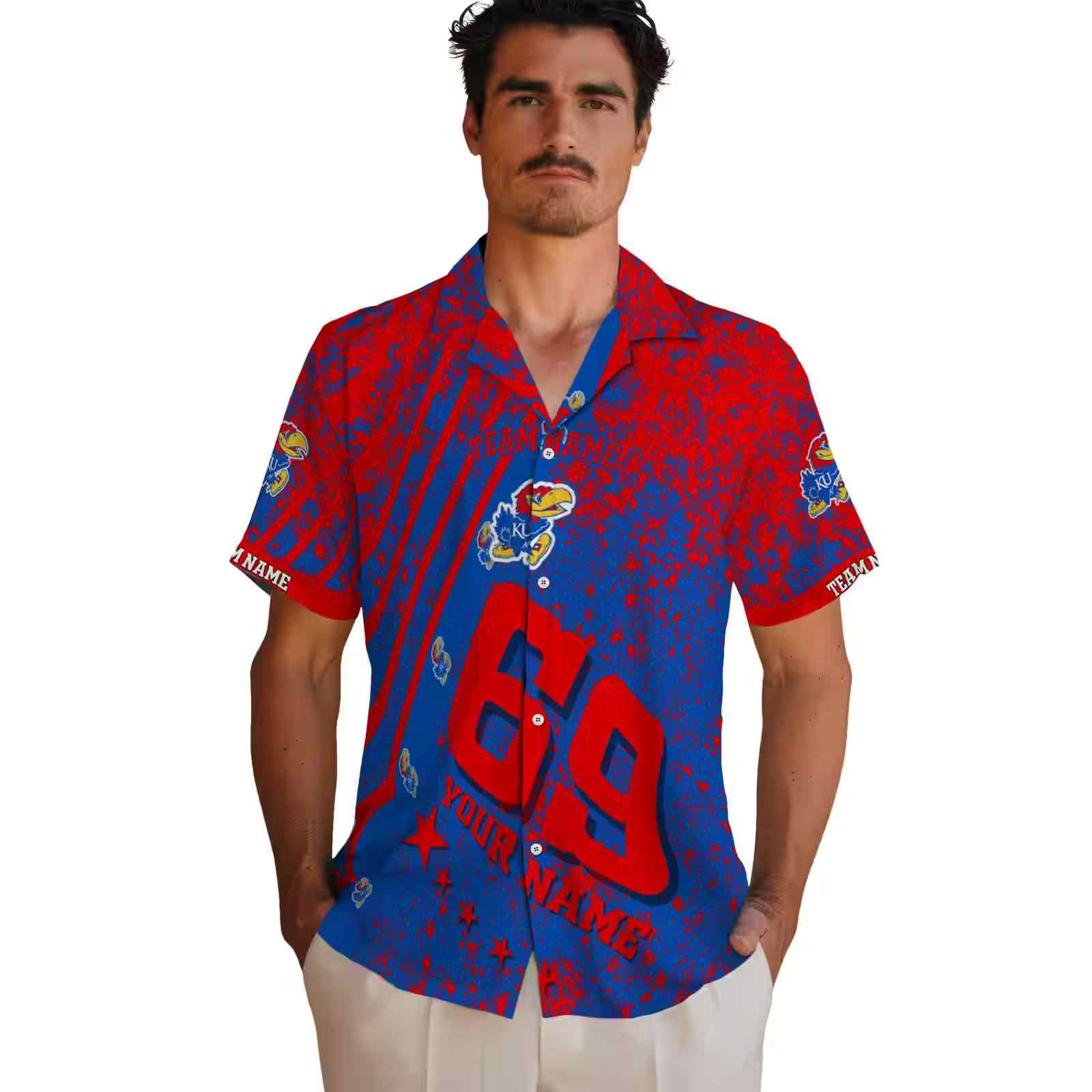 customized kansas jayhawks star stripes blue hawaiian shirt fashion forward