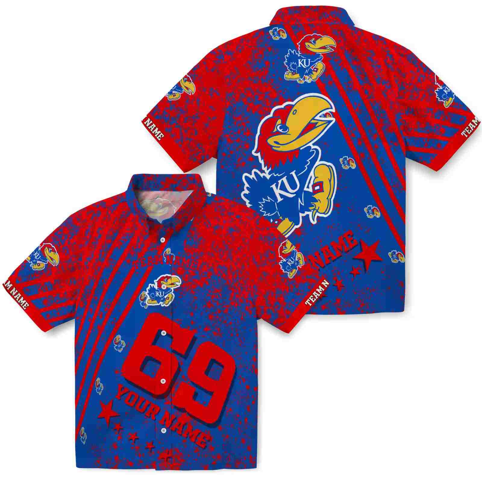 customized kansas jayhawks star stripes blue hawaiian shirt high quality