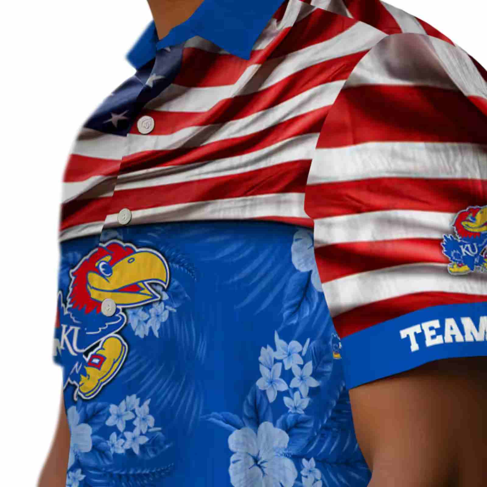 customized kansas jayhawks us flag hibiscus blue hawaiian shirt trendy