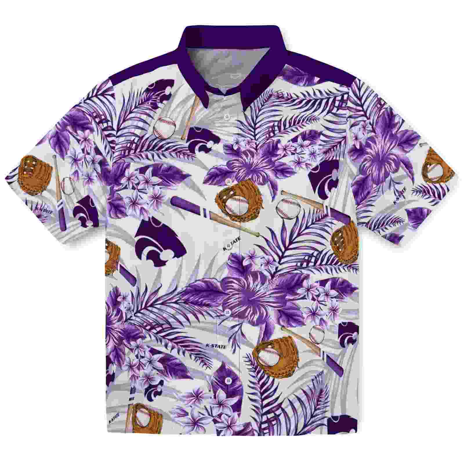 Customized Kansas State Wildcats Floral Baseball Purple White Hawaiian Shirt