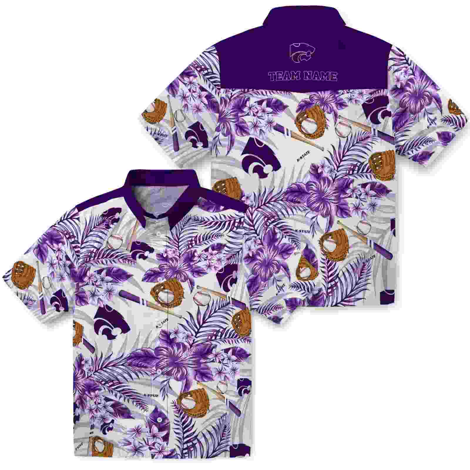 customized kansas state wildcats floral baseball purple white hawaiian shirt high quality