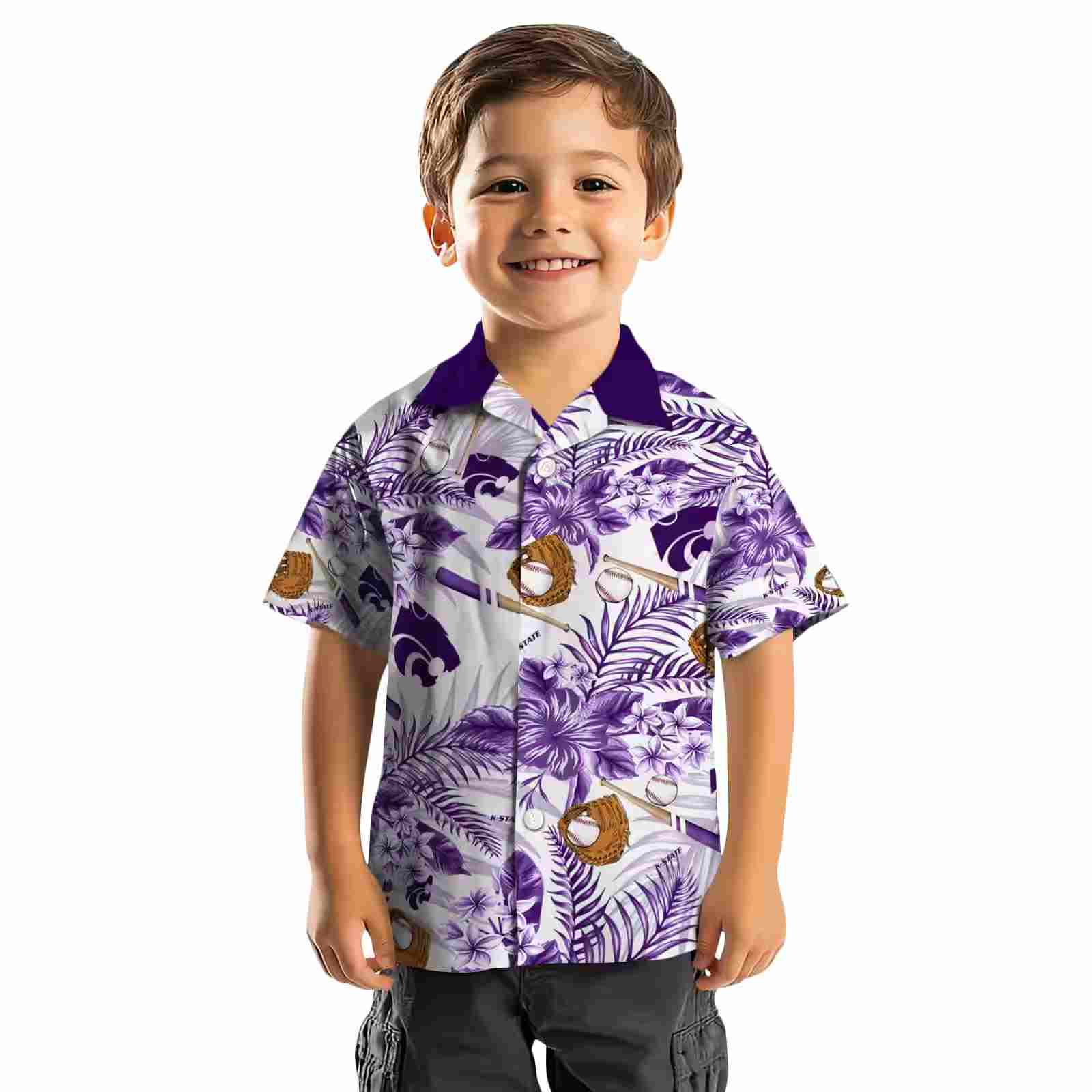 customized kansas state wildcats floral baseball purple white hawaiian shirt top rated