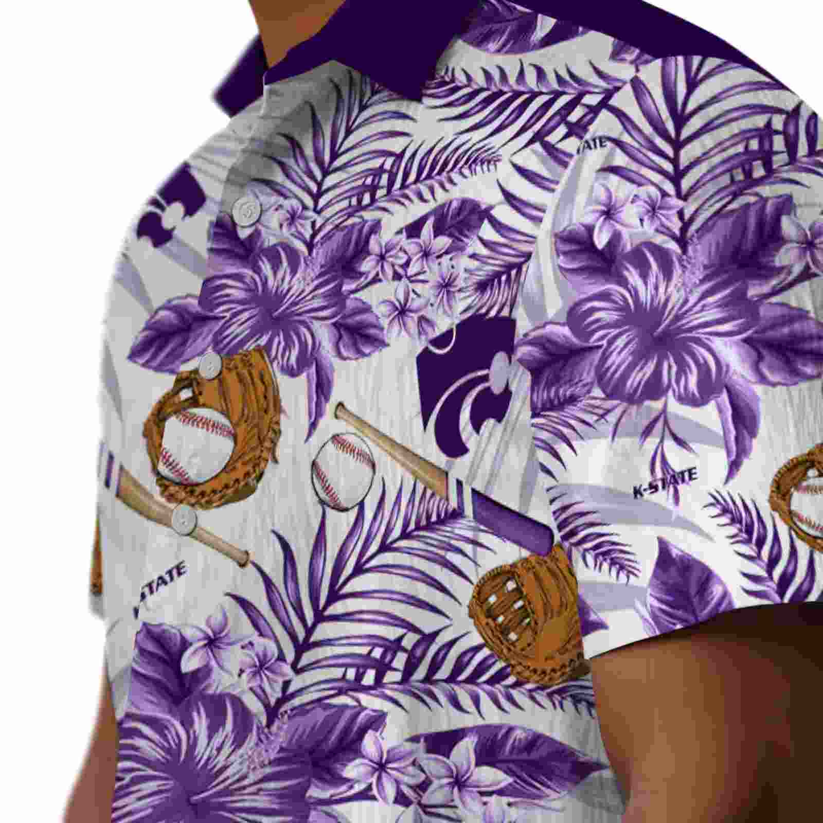 customized kansas state wildcats floral baseball purple white hawaiian shirt trendy