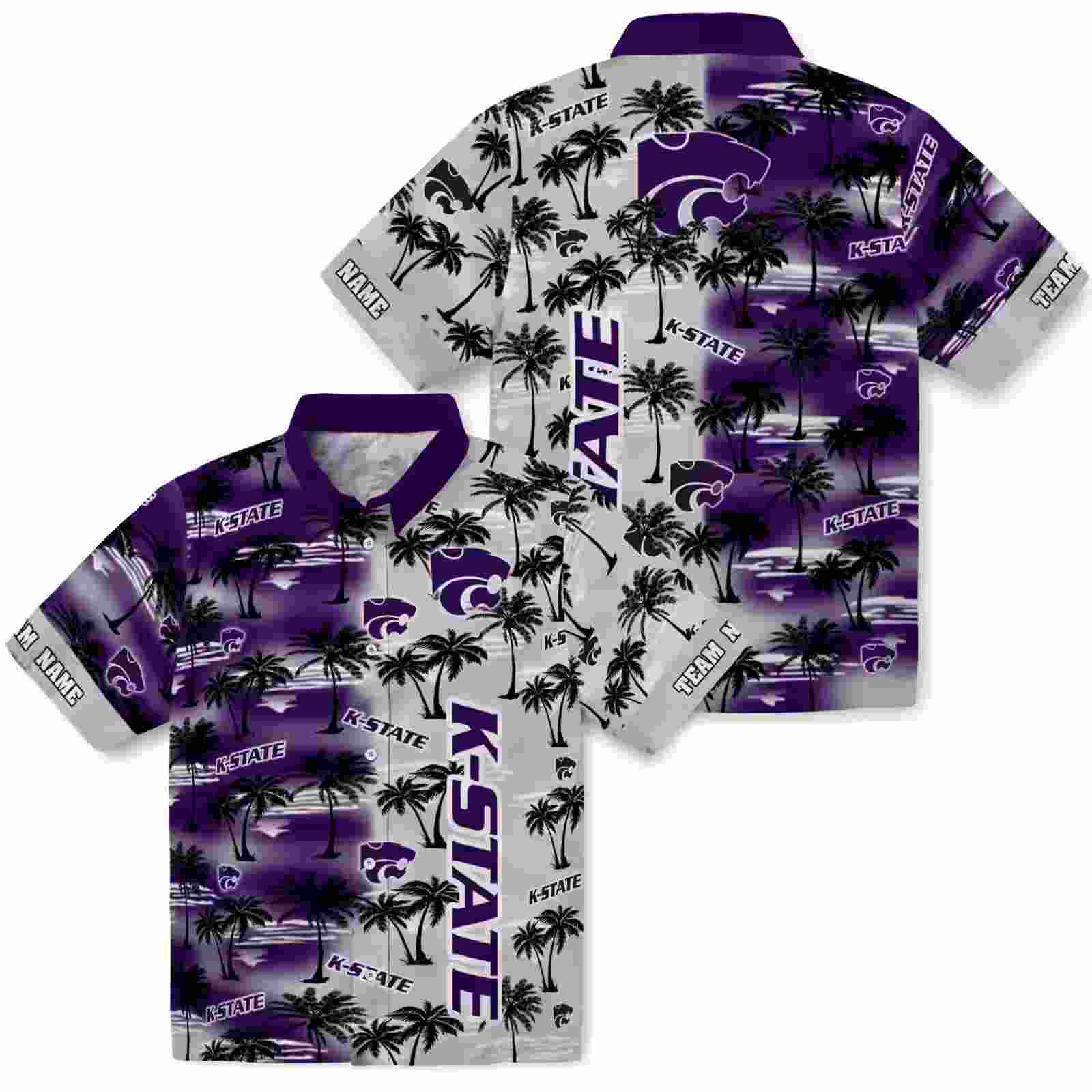 customized kansas state wildcats palm silhouettes purple hawaiian shirt high quality