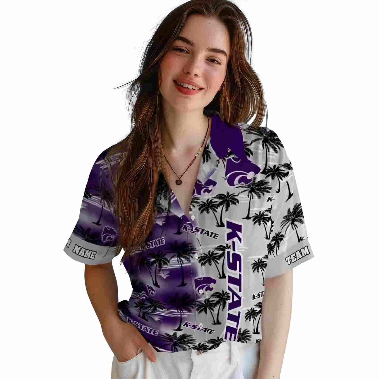 customized kansas state wildcats palm silhouettes purple hawaiian shirt latest model