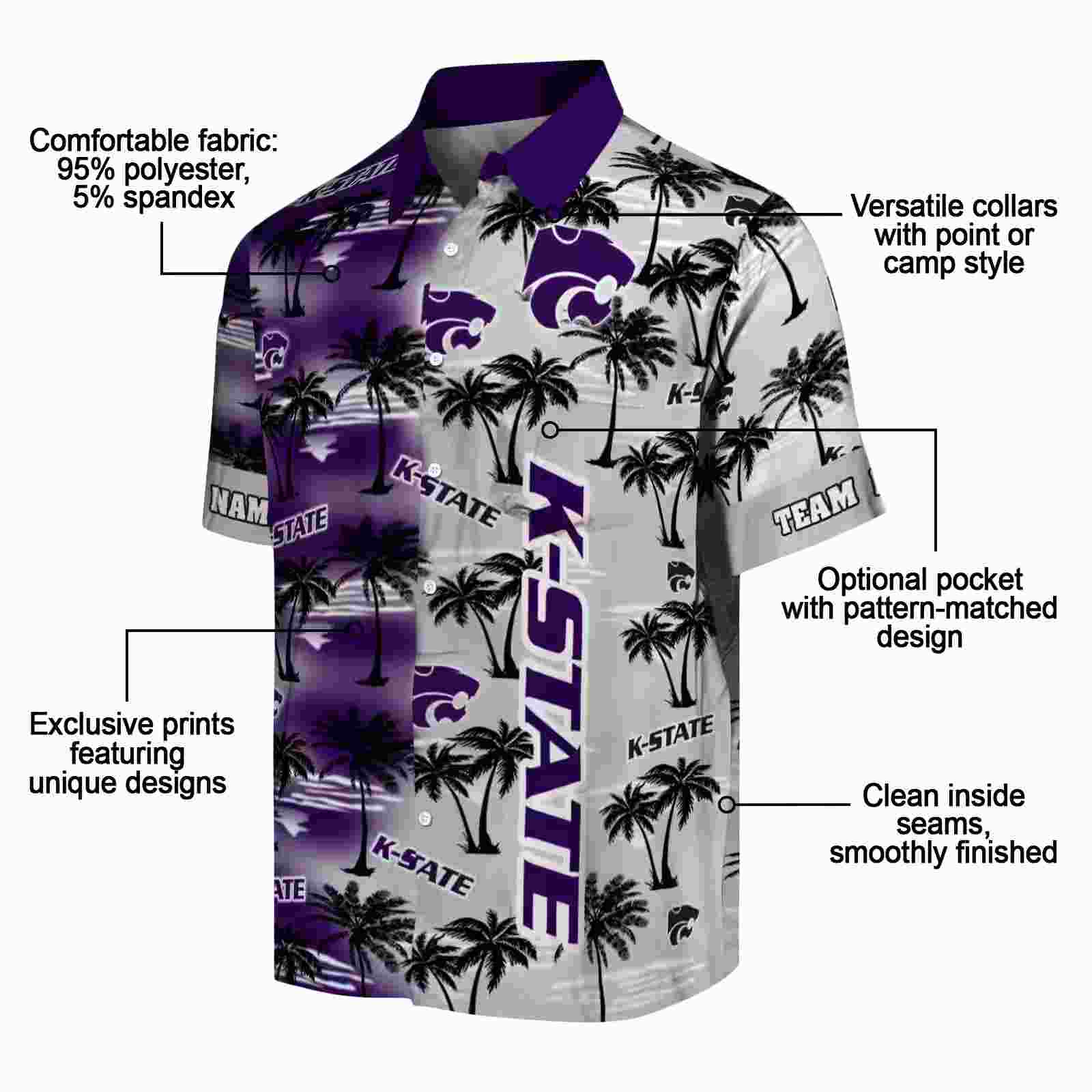 customized kansas state wildcats palm silhouettes purple hawaiian shirt new arrival