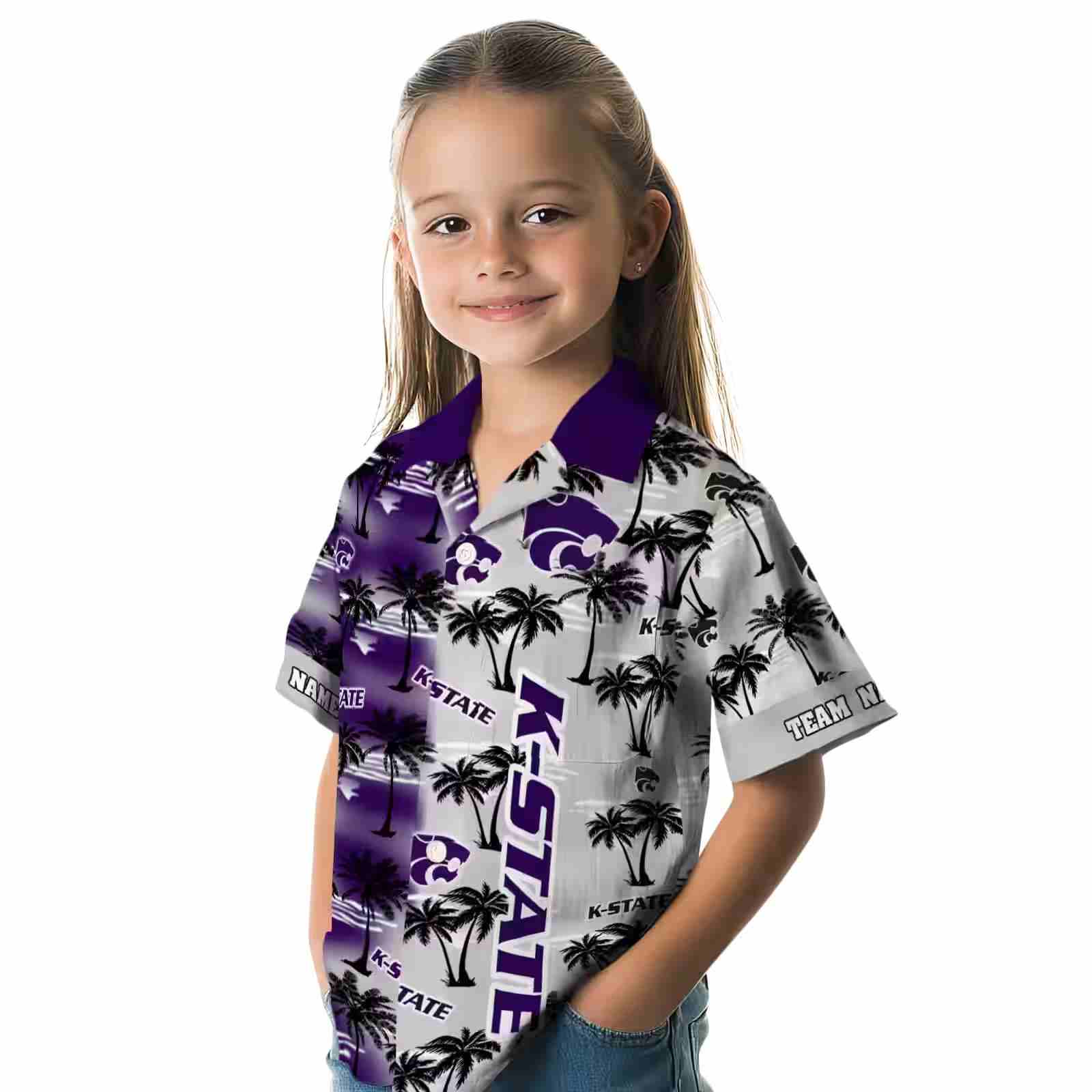 customized kansas state wildcats palm silhouettes purple hawaiian shirt premium grade