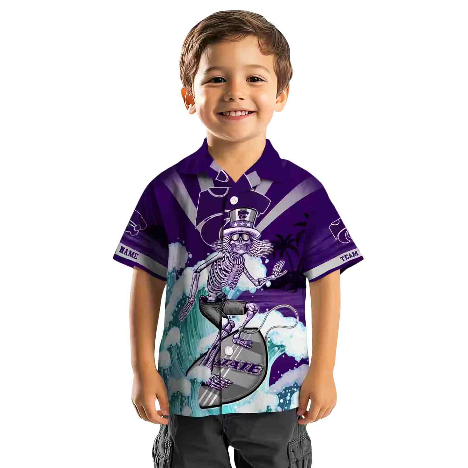 customized kansas state wildcats surfing skeleton purple blue hawaiian shirt top rated